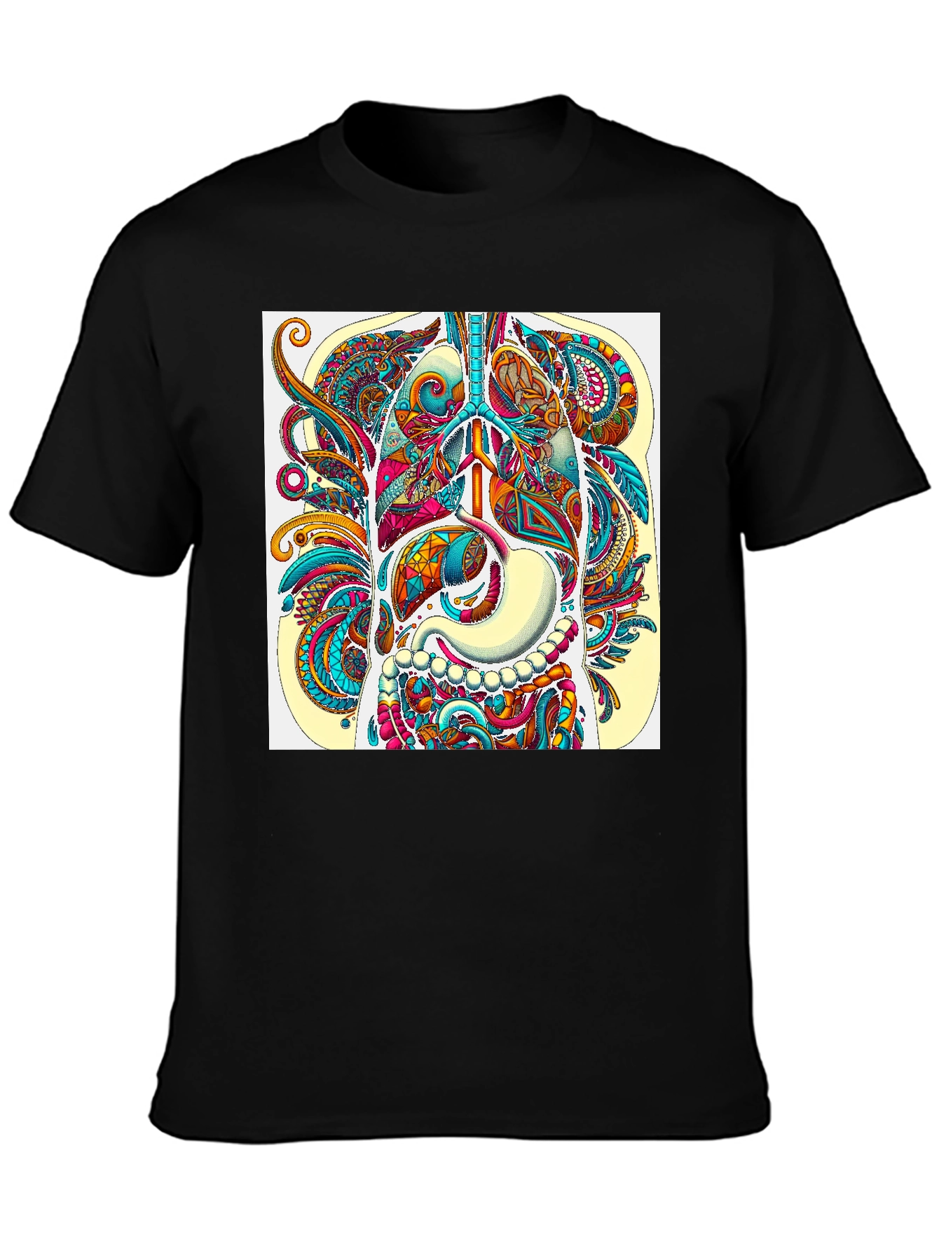 Black Anatomical Art Print Men's Black T-Shirt view 3