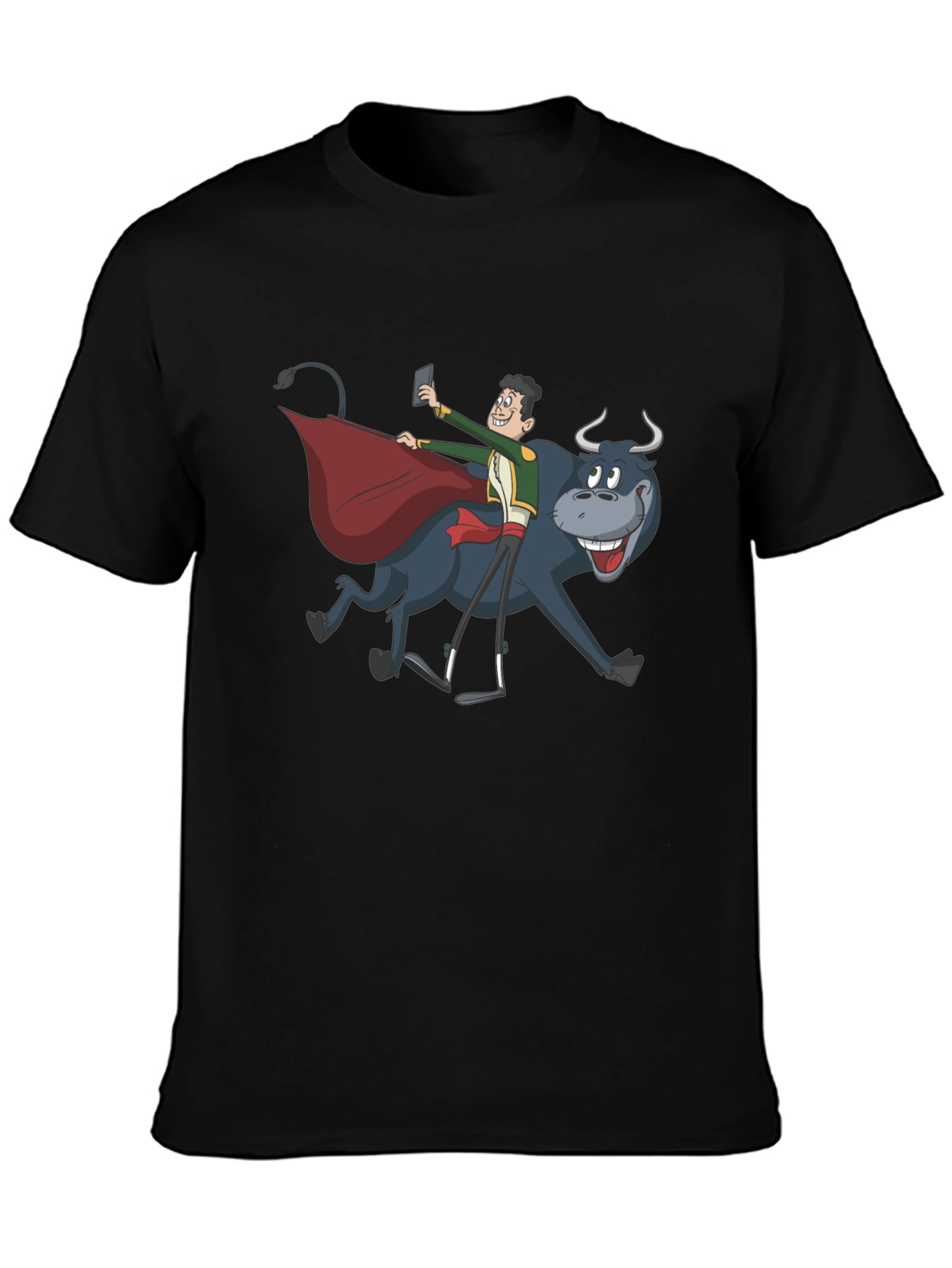 Black Funny Bull Selfie T-Shirt view 3