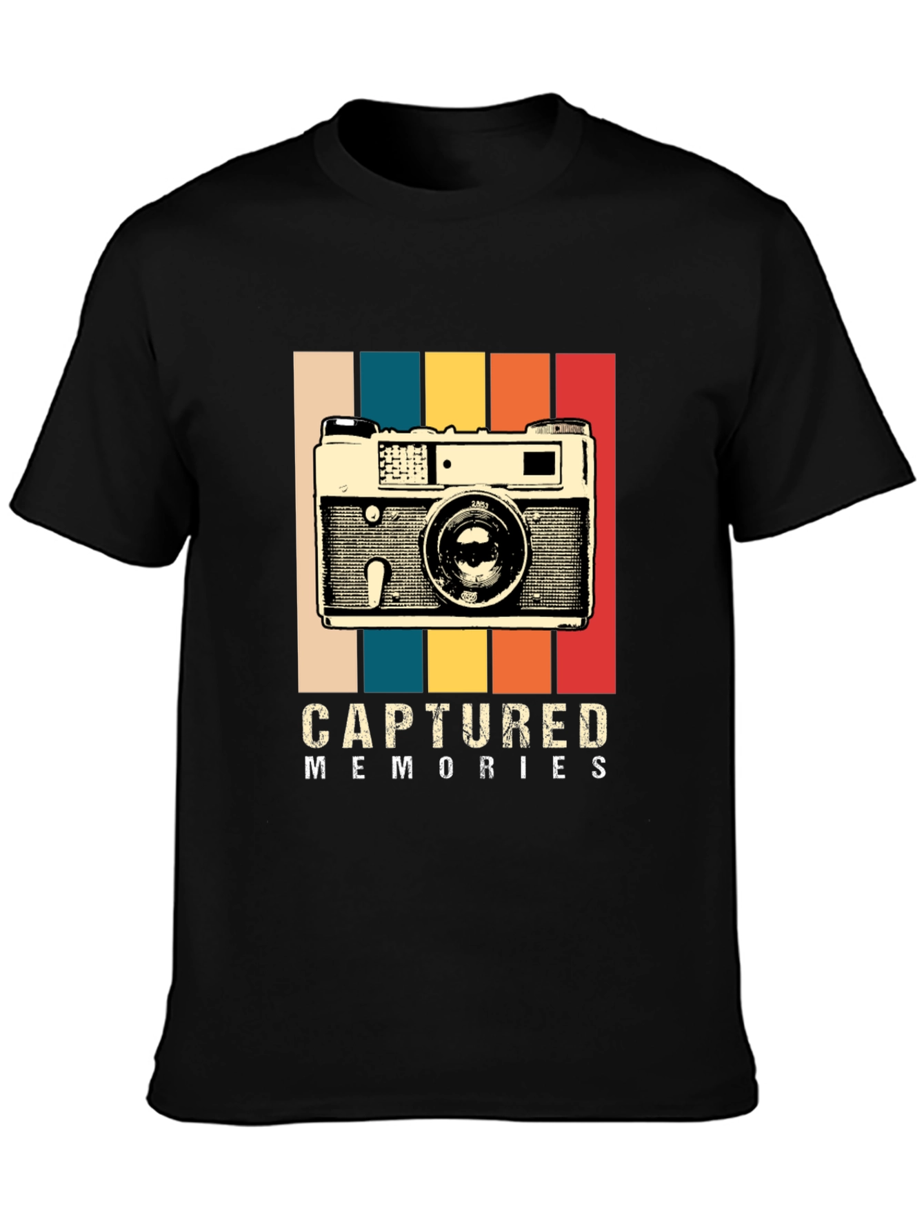 Black Captured Memories Retro Camera Graphic T-Shirt view 3