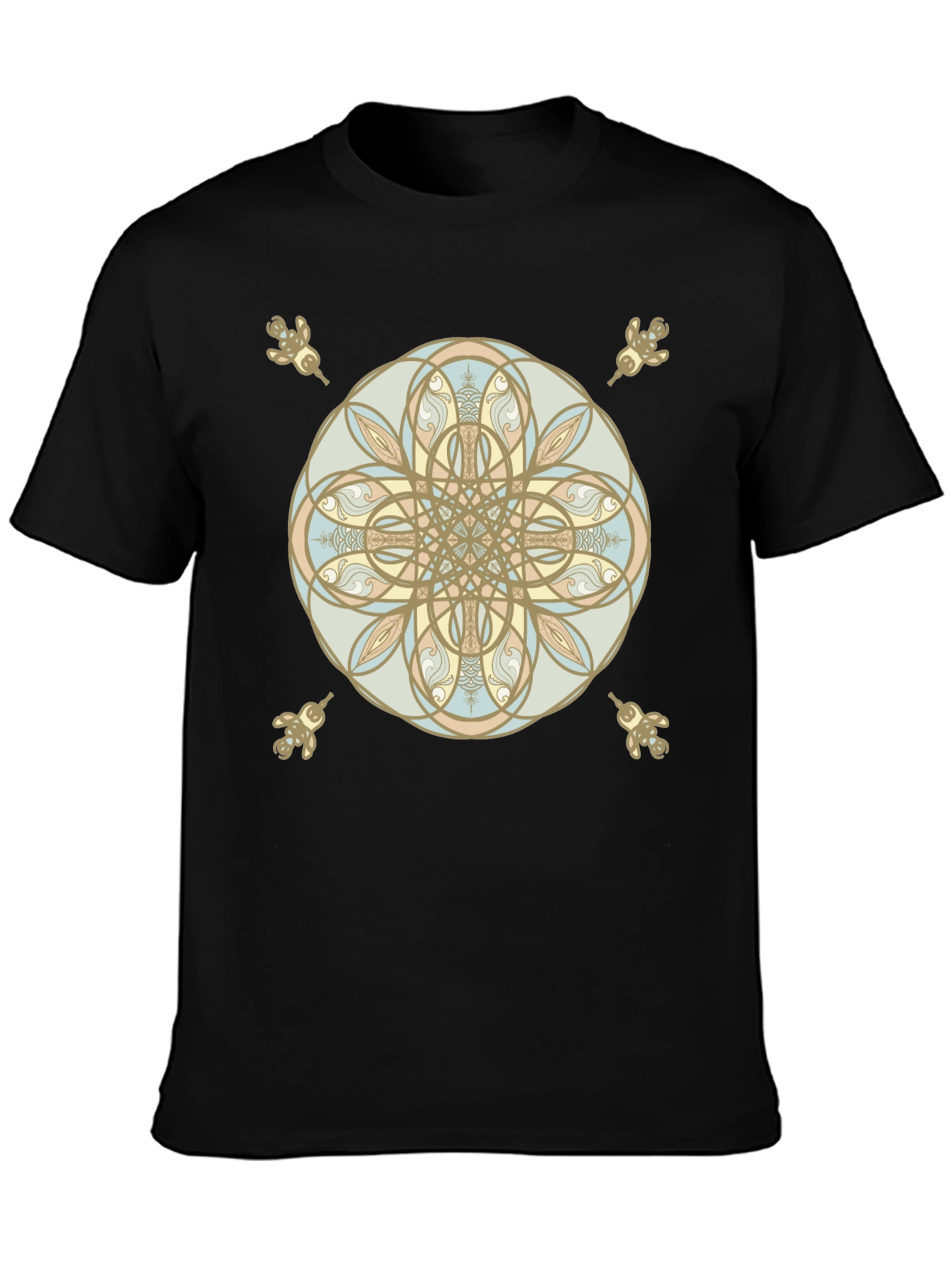 Black Mandala Art Graphic Print Men's Black T-Shirt view 3