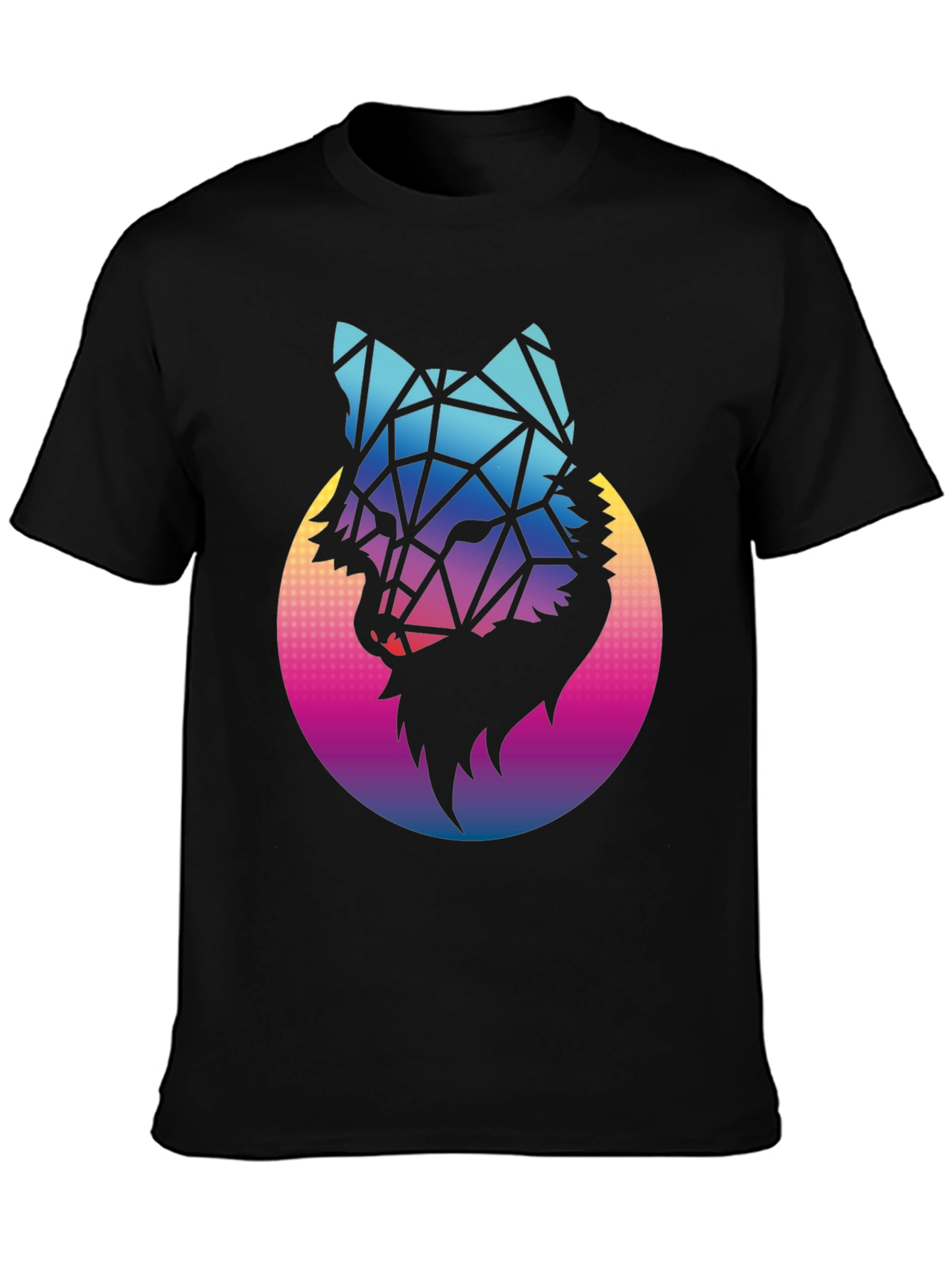 Black Geometric Wolf Graphic Tee - Black Cotton Blend view 3