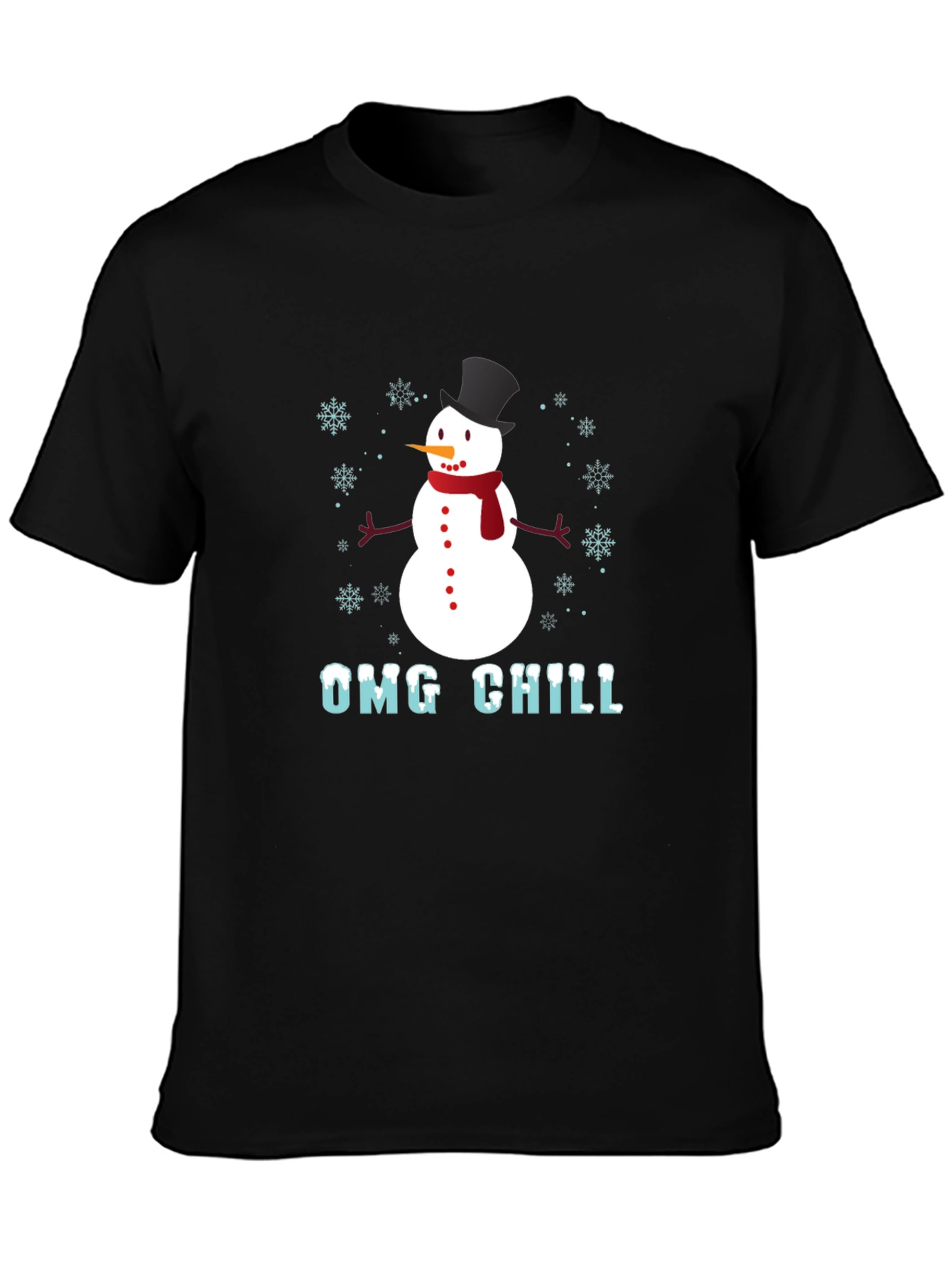 Black OMG Chill Snowman Graphic Tee - Winter Holiday Shirt view 3