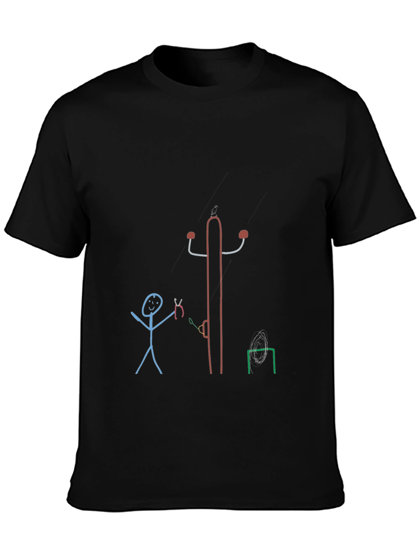 Black Novelty Stick Figure Design T-Shirt view 3