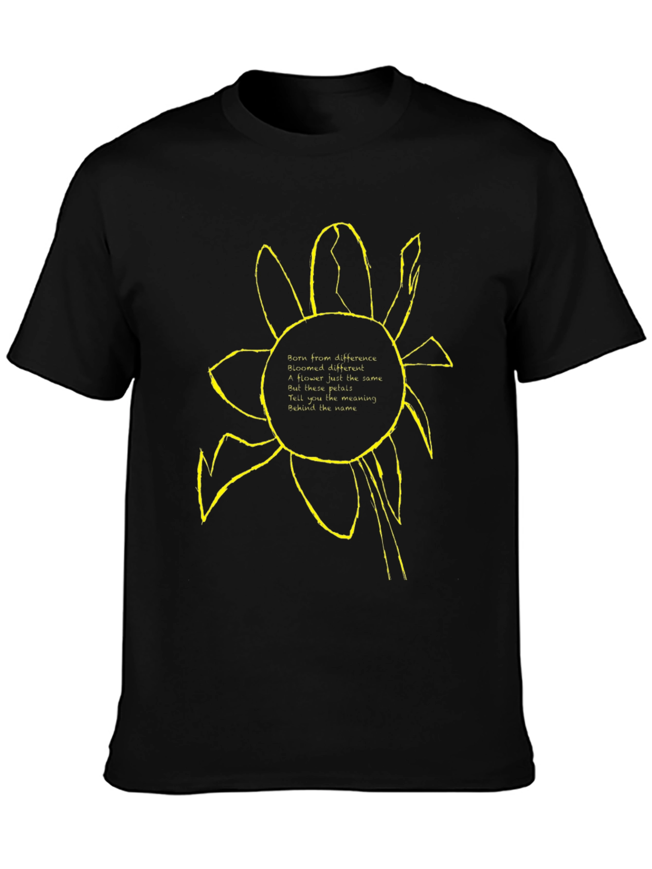 Unique Flower Graphic Black T-Shirt - 3