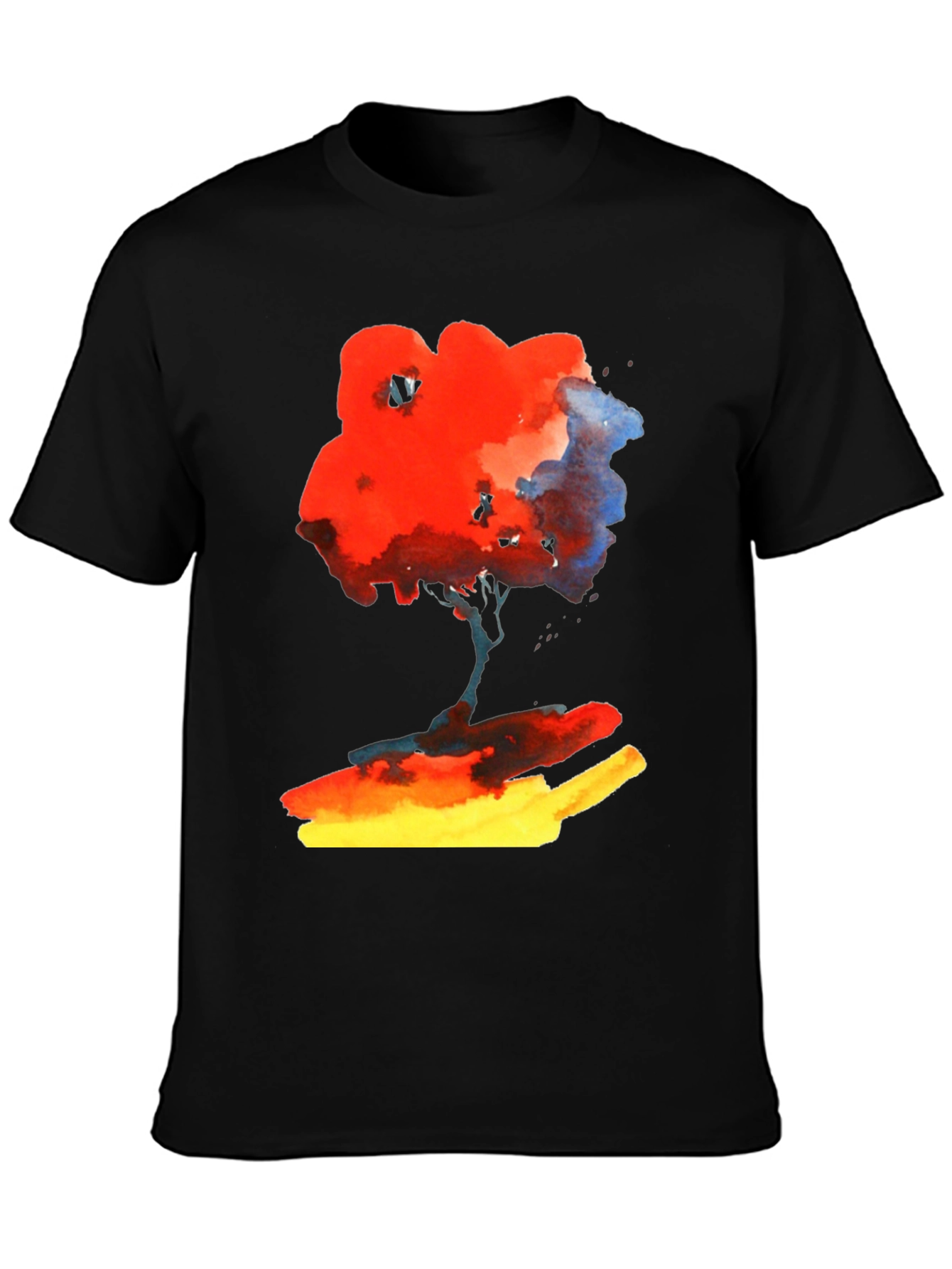 Abstract Watercolor Tree Graphic Tee - Soft Black Cotton Shirt - 3