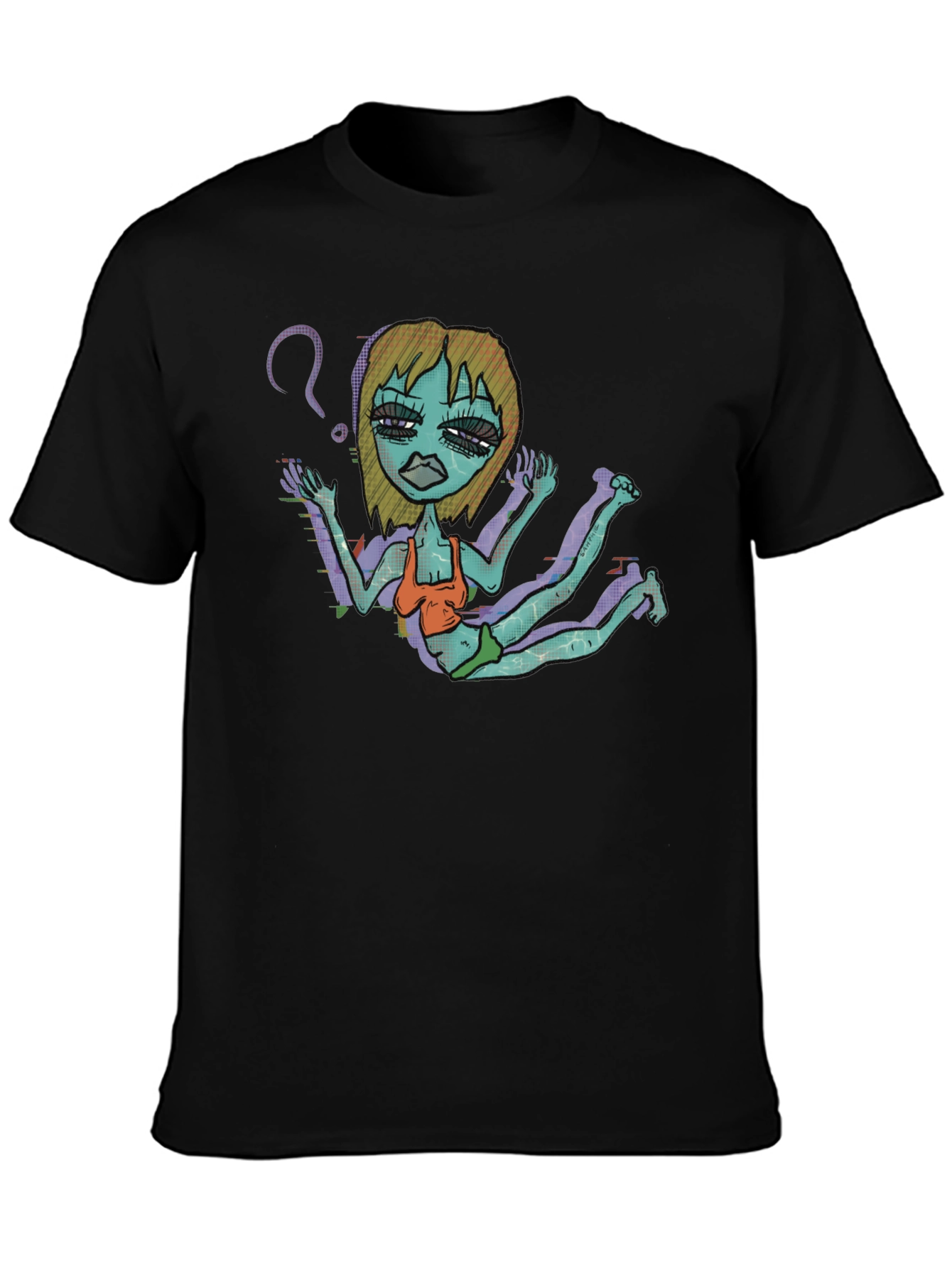 Black Black T-Shirt with Cartoon Graphic view 3