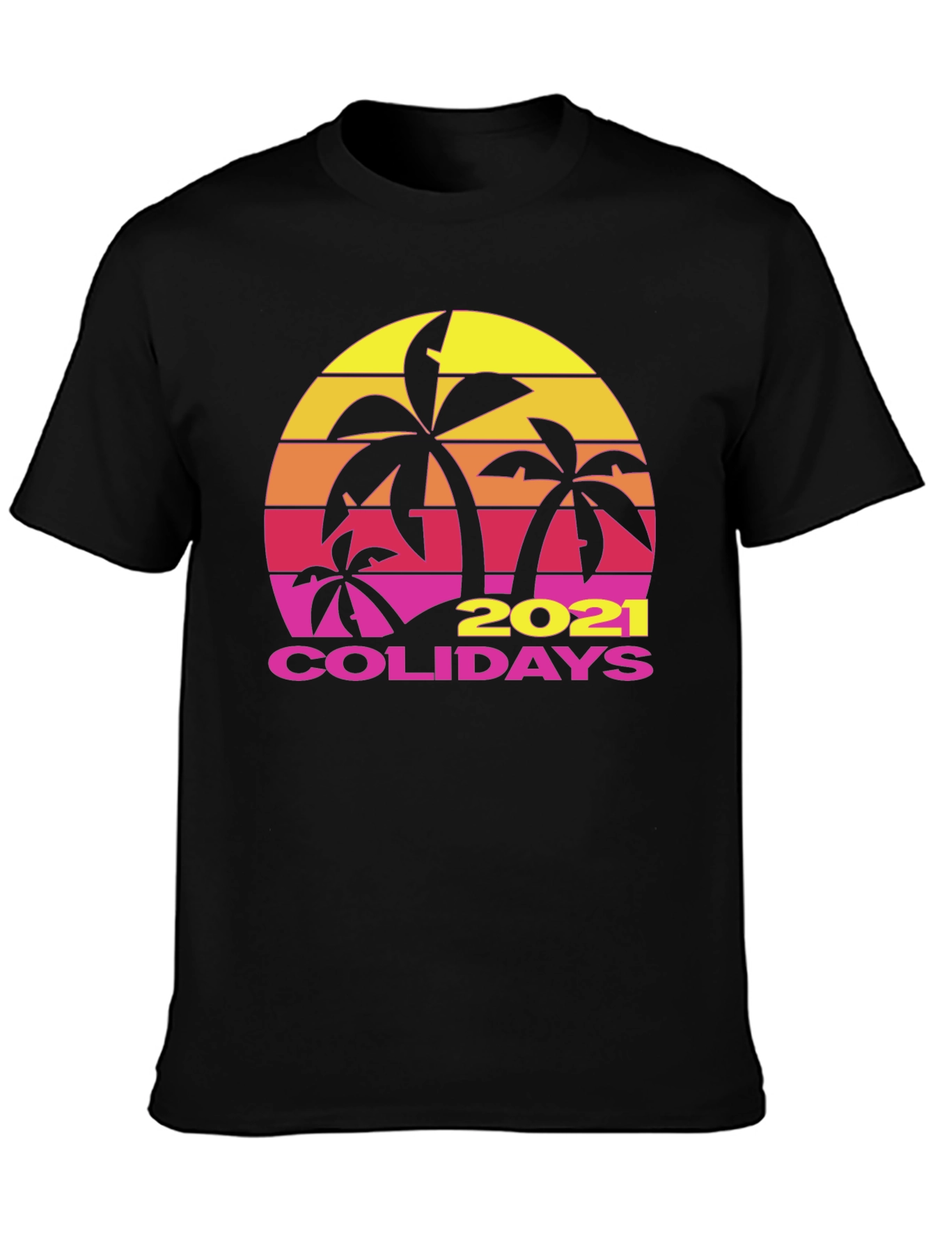 Black Tropical 2021 Holidays Black T-Shirt view 3