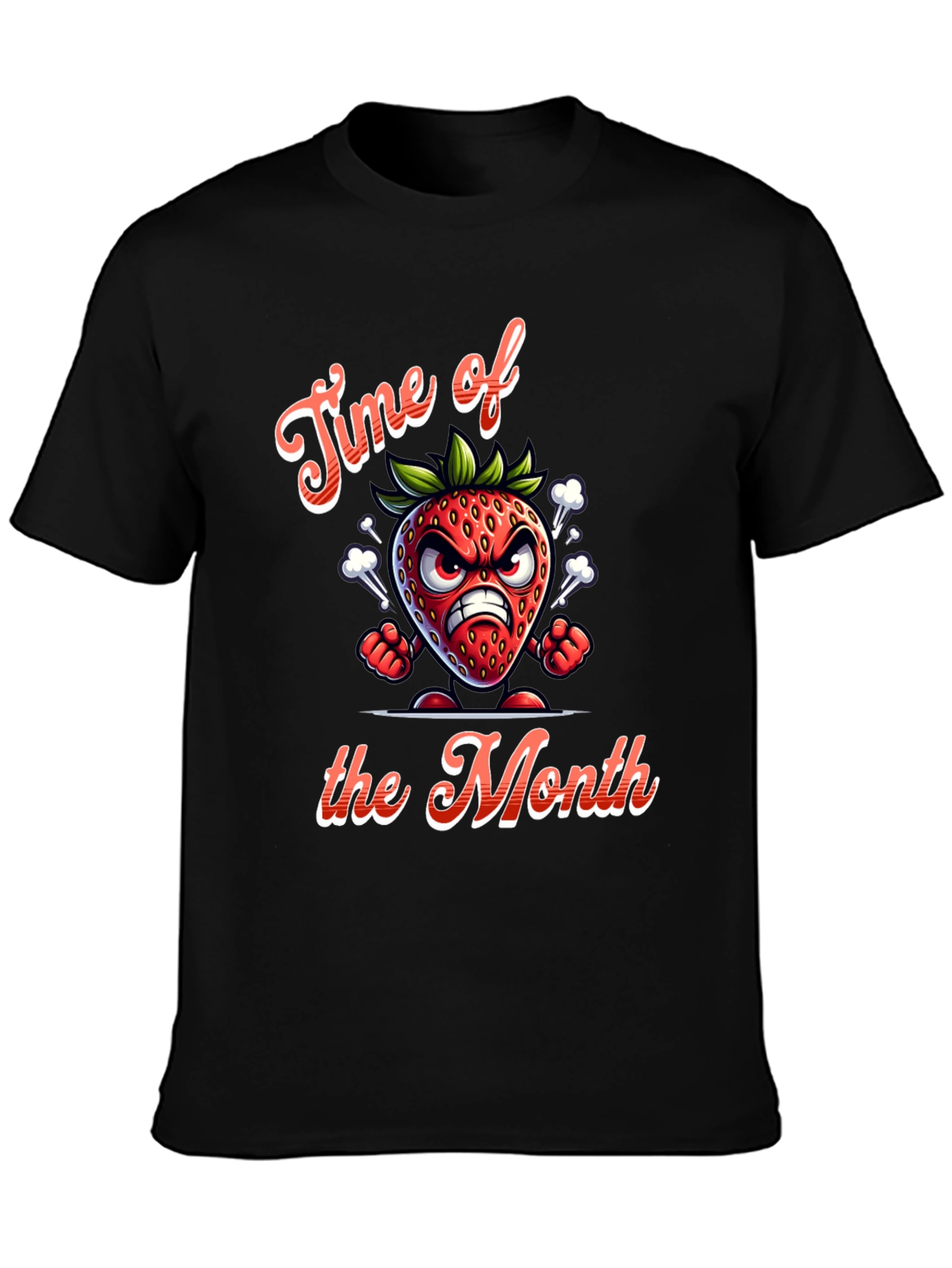 Black Time of the Month Angry Strawberry Graphic T-Shirt view 3