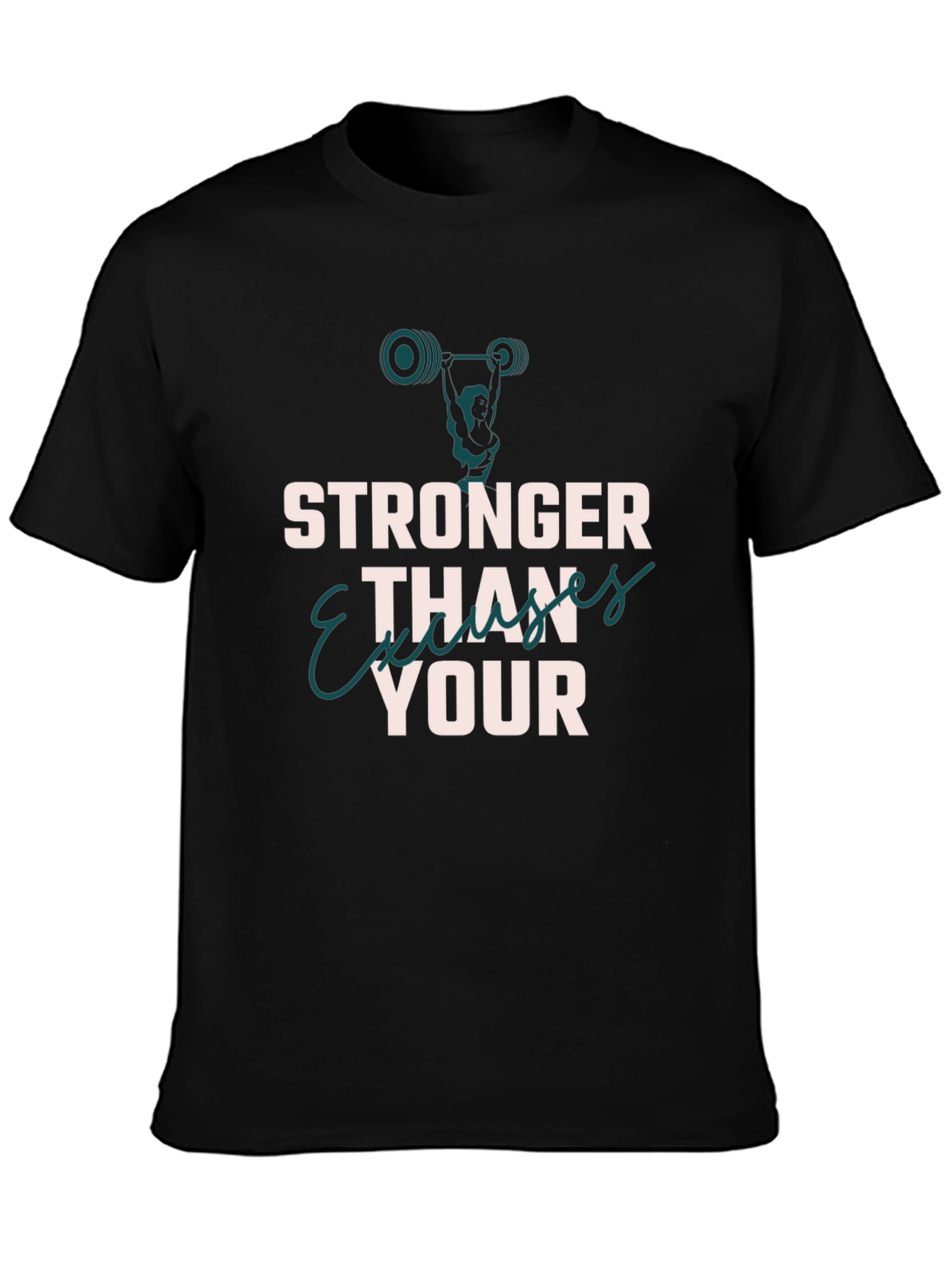 Black Stronger Than Your Excuses Black T-Shirt Workout Gym view 3