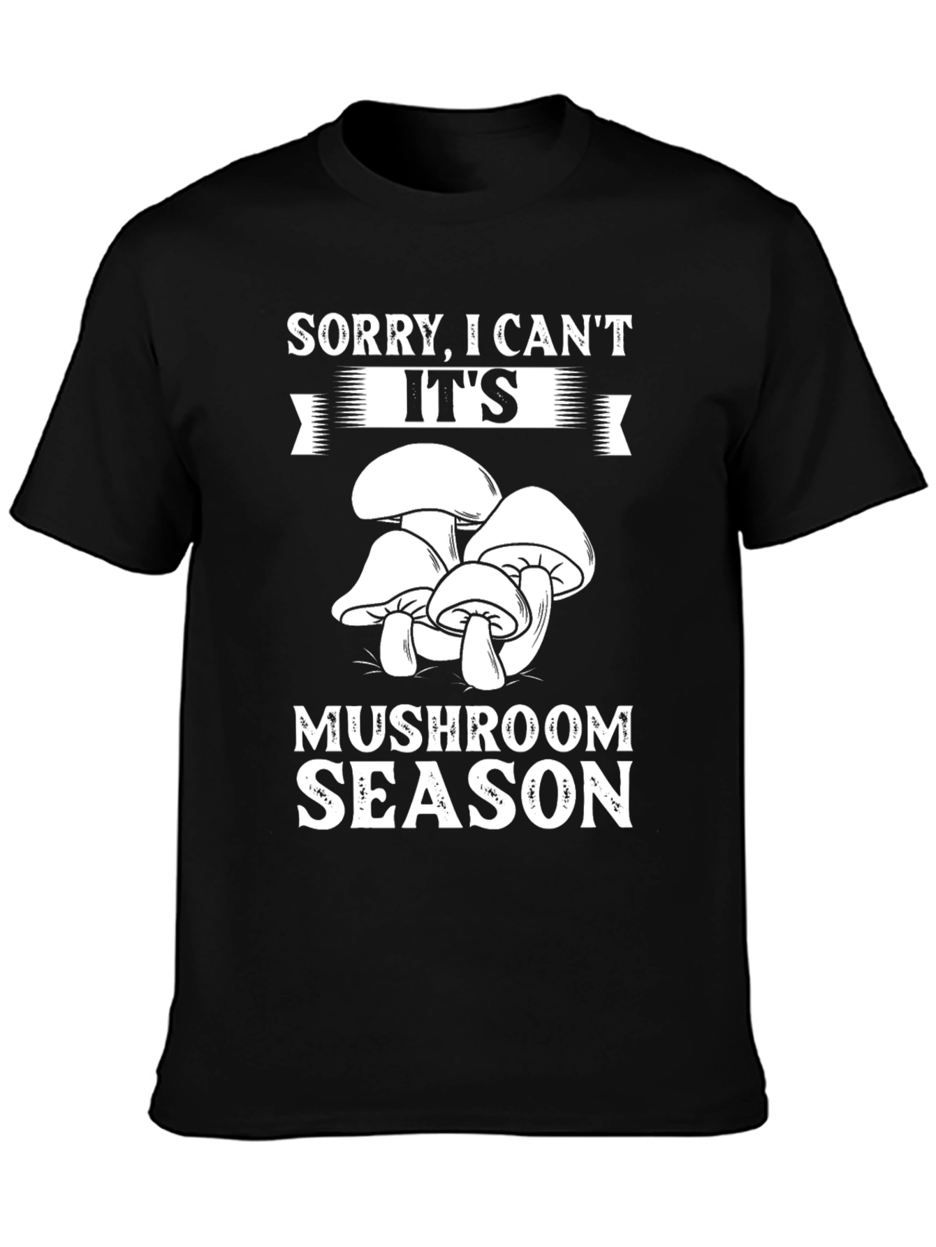 Black Mushroom Season Graphic Tee - Funny Fungi T-Shirt view 3