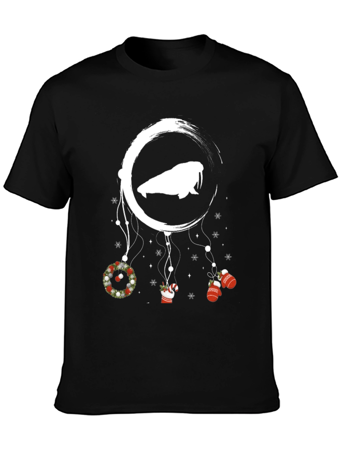 Black Festive Walrus Dreamcatcher T-Shirt view 3