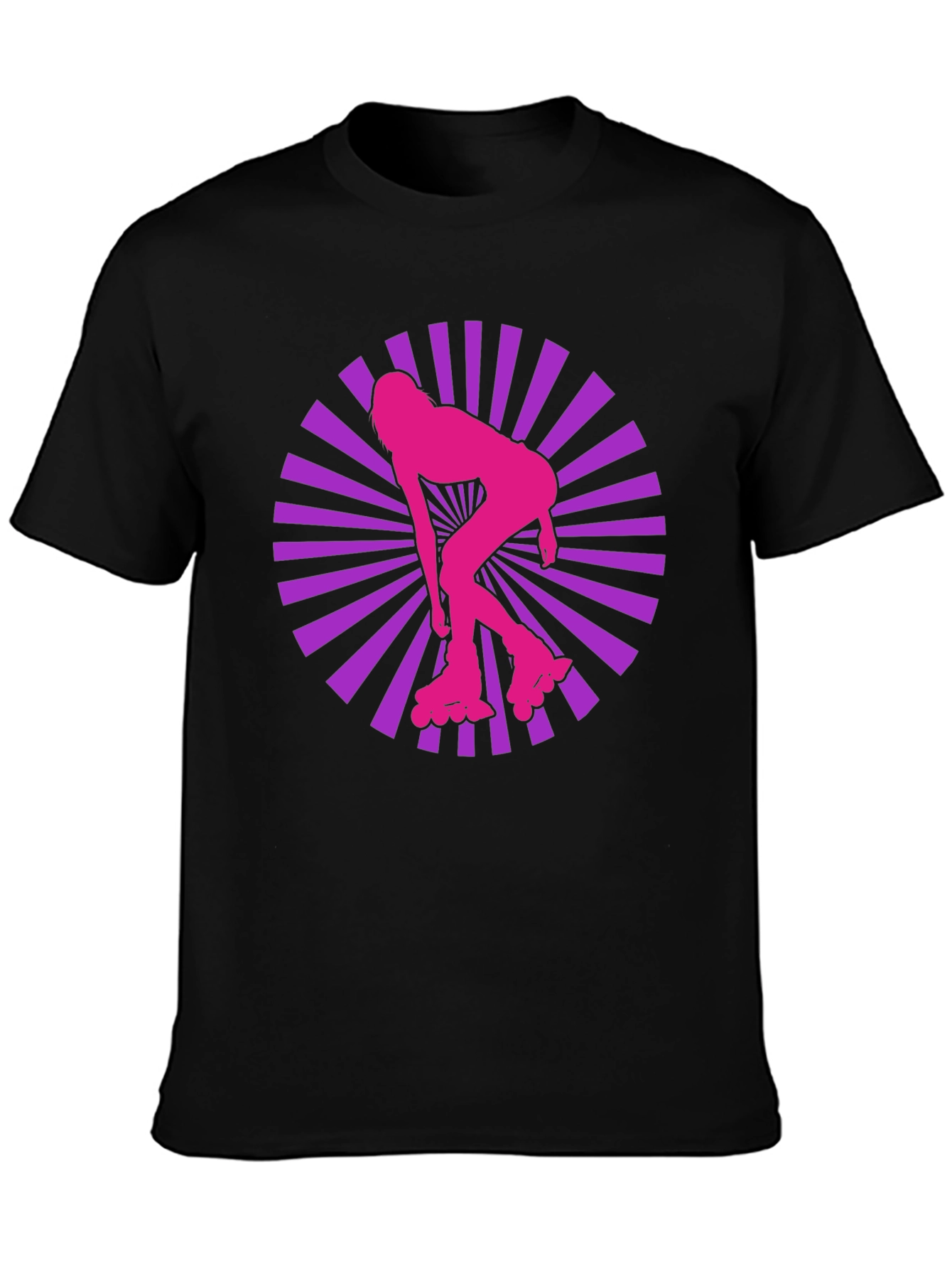 Black Retro Roller Girl T-Shirt - Black Cotton Blend view 3