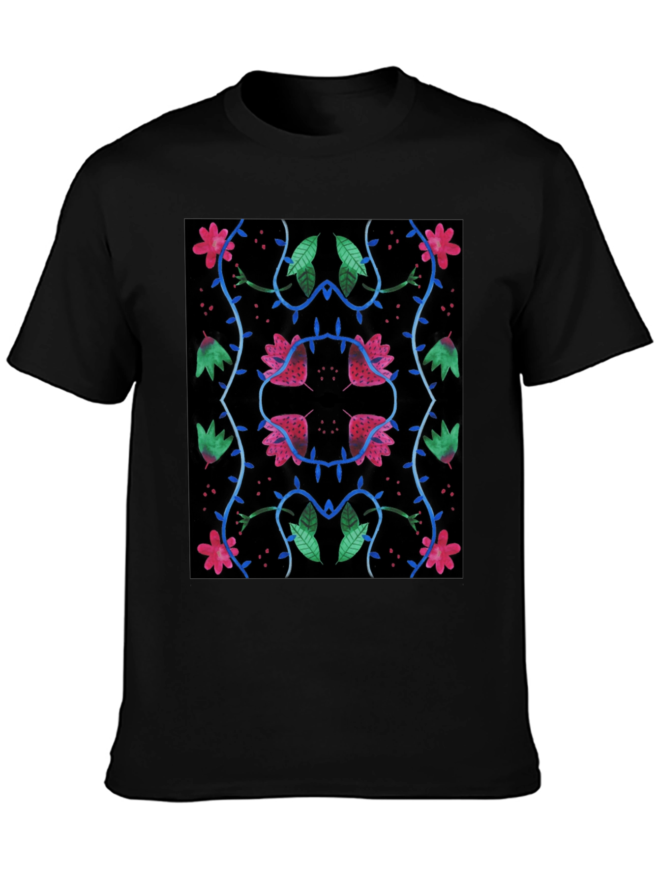Black Floral Pattern Black T-Shirt view 3