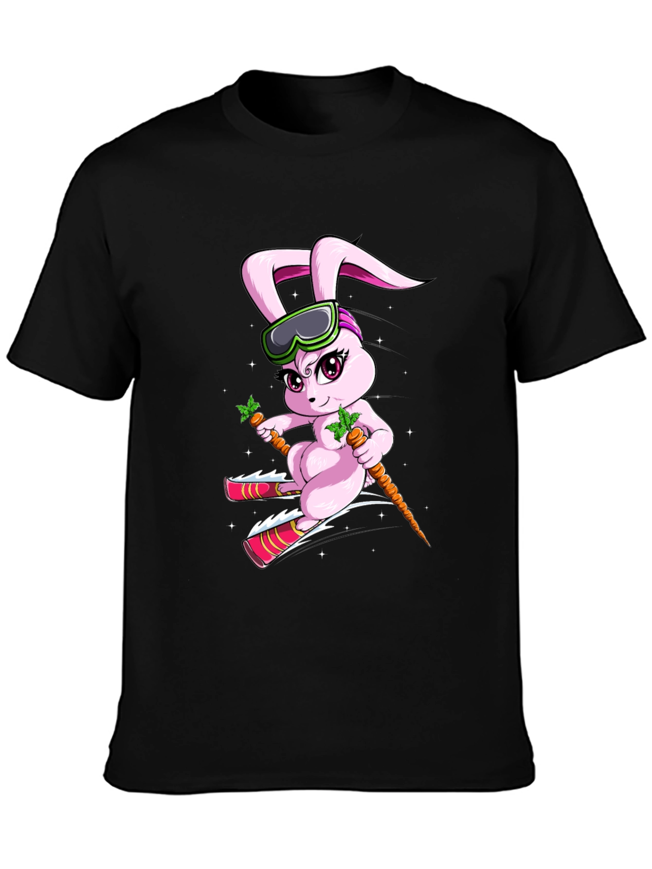 Black Skiing Bunny T-Shirt view 3