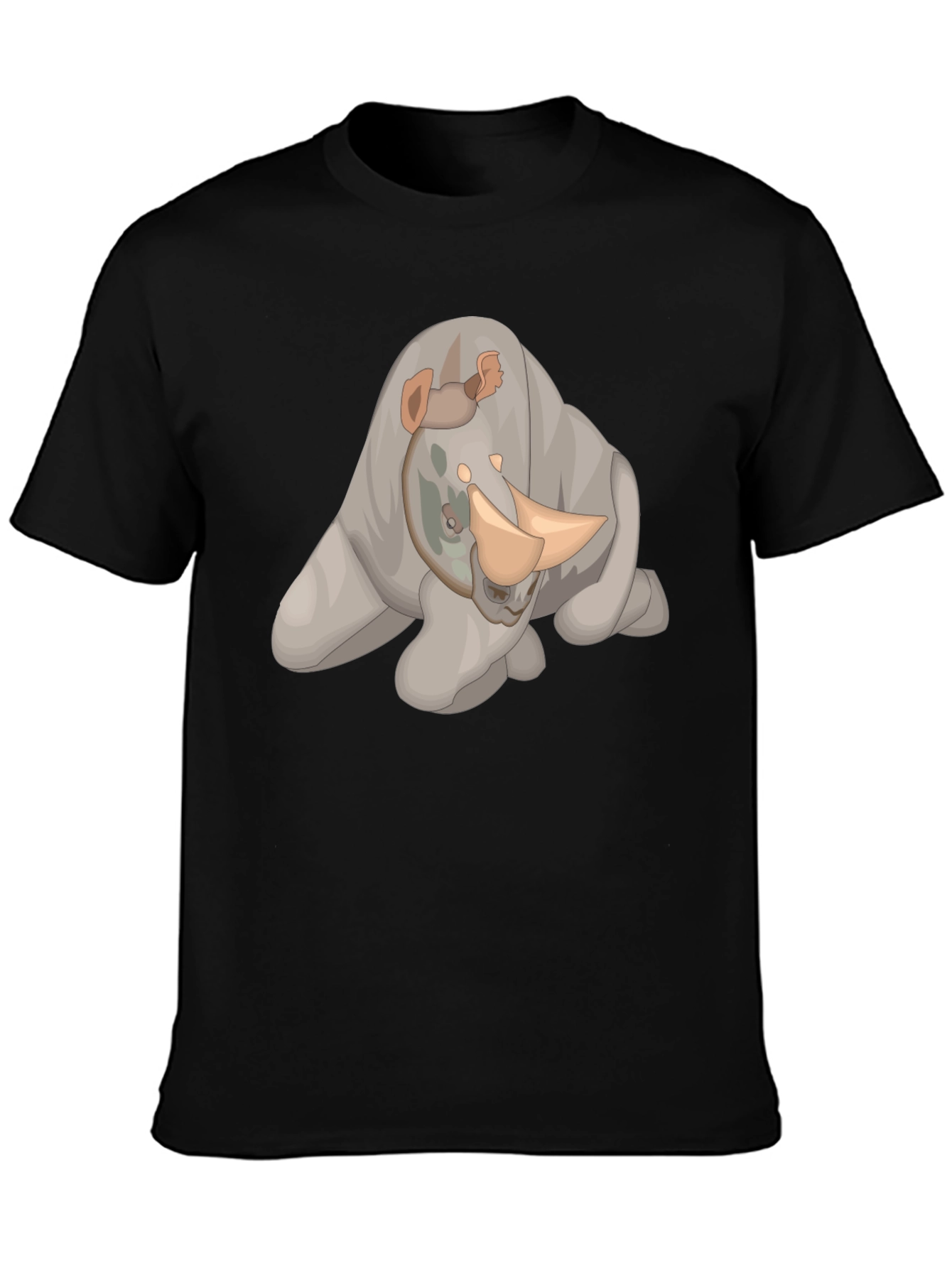 Black Rhino Cartoon Black T-Shirt view 3