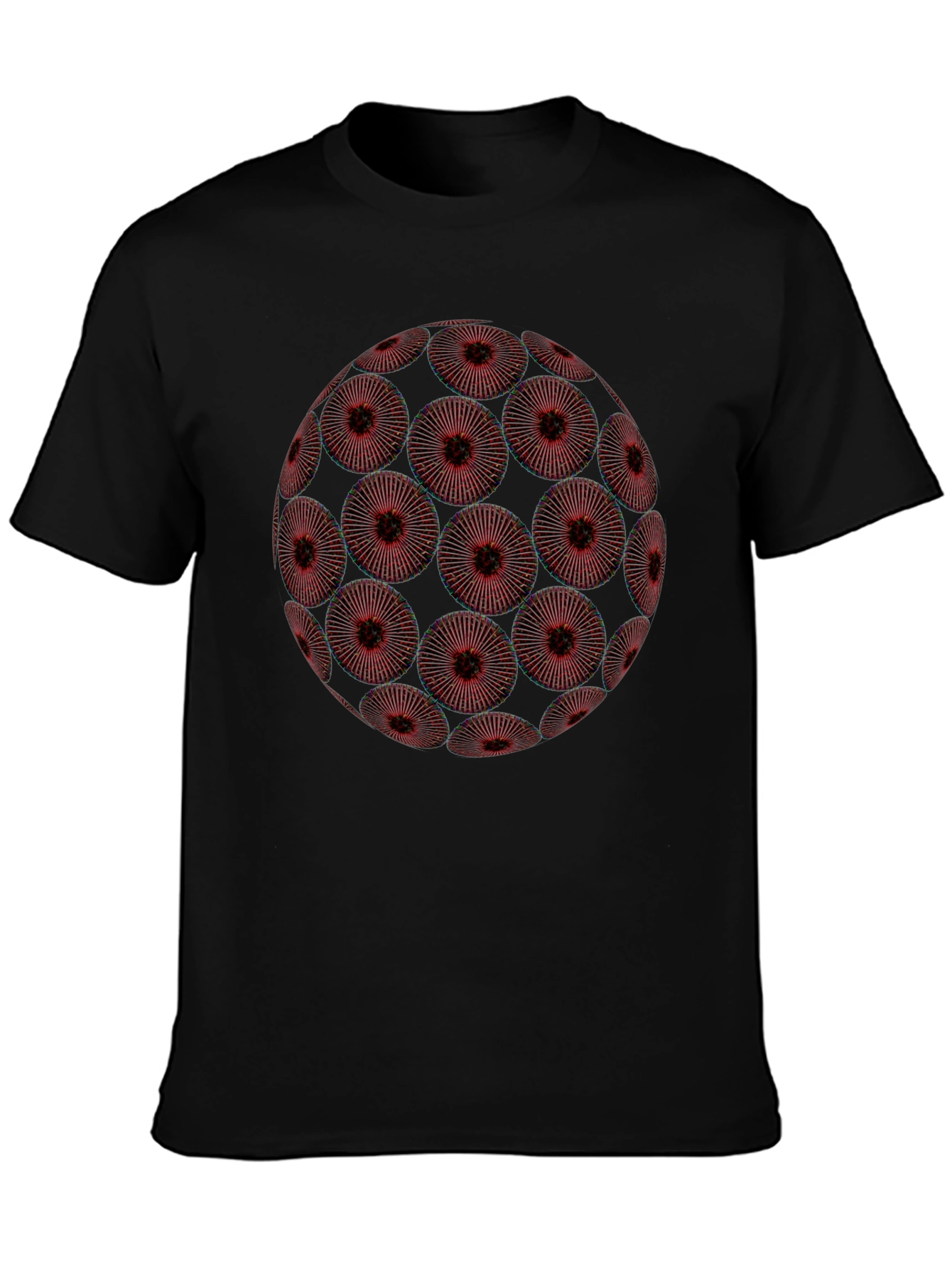 Black Abstract Red Floral Orb Graphic Black T-Shirt view 3
