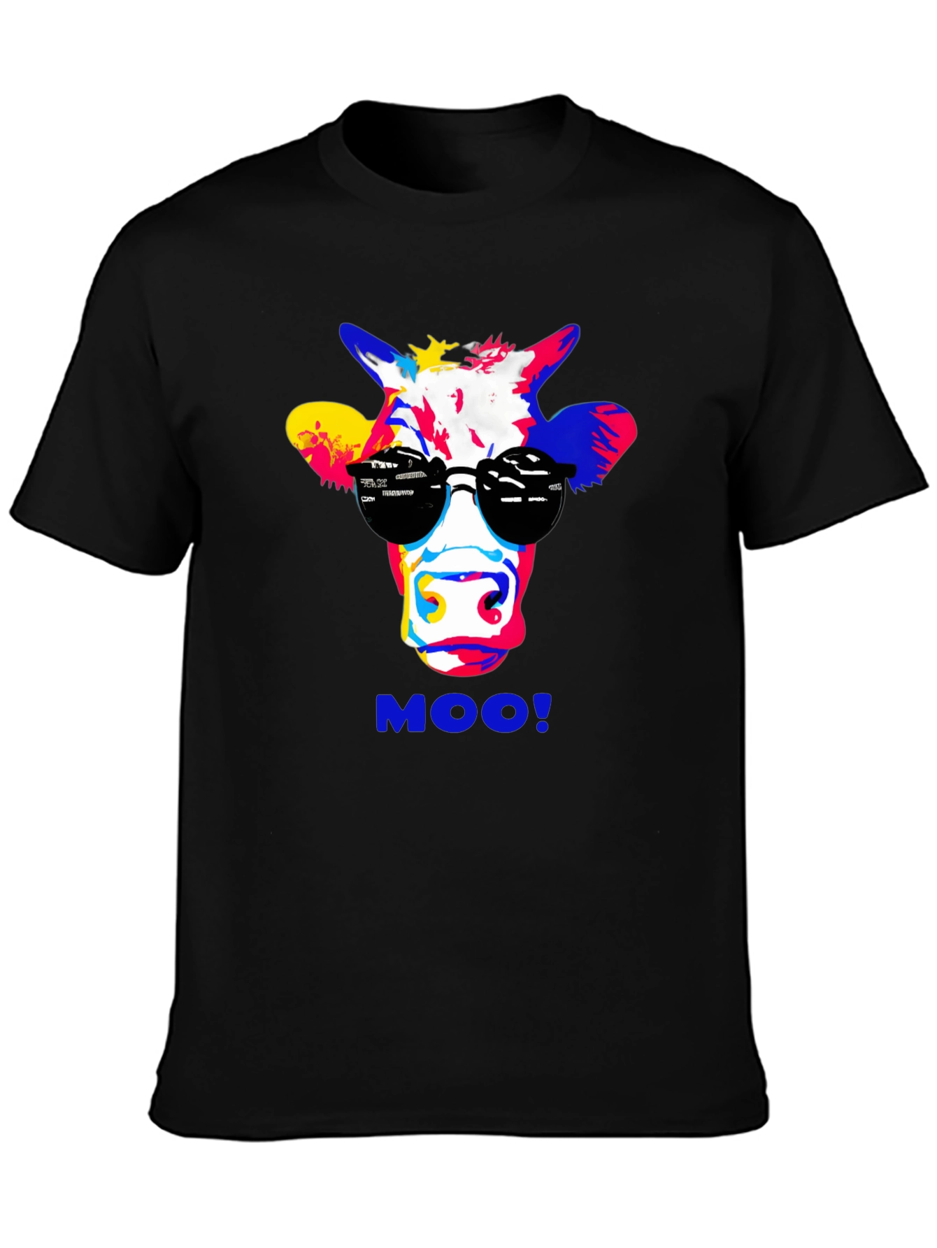 Black Cool Cow Graphic Tee - Funky Animal Print T-Shirt view 3