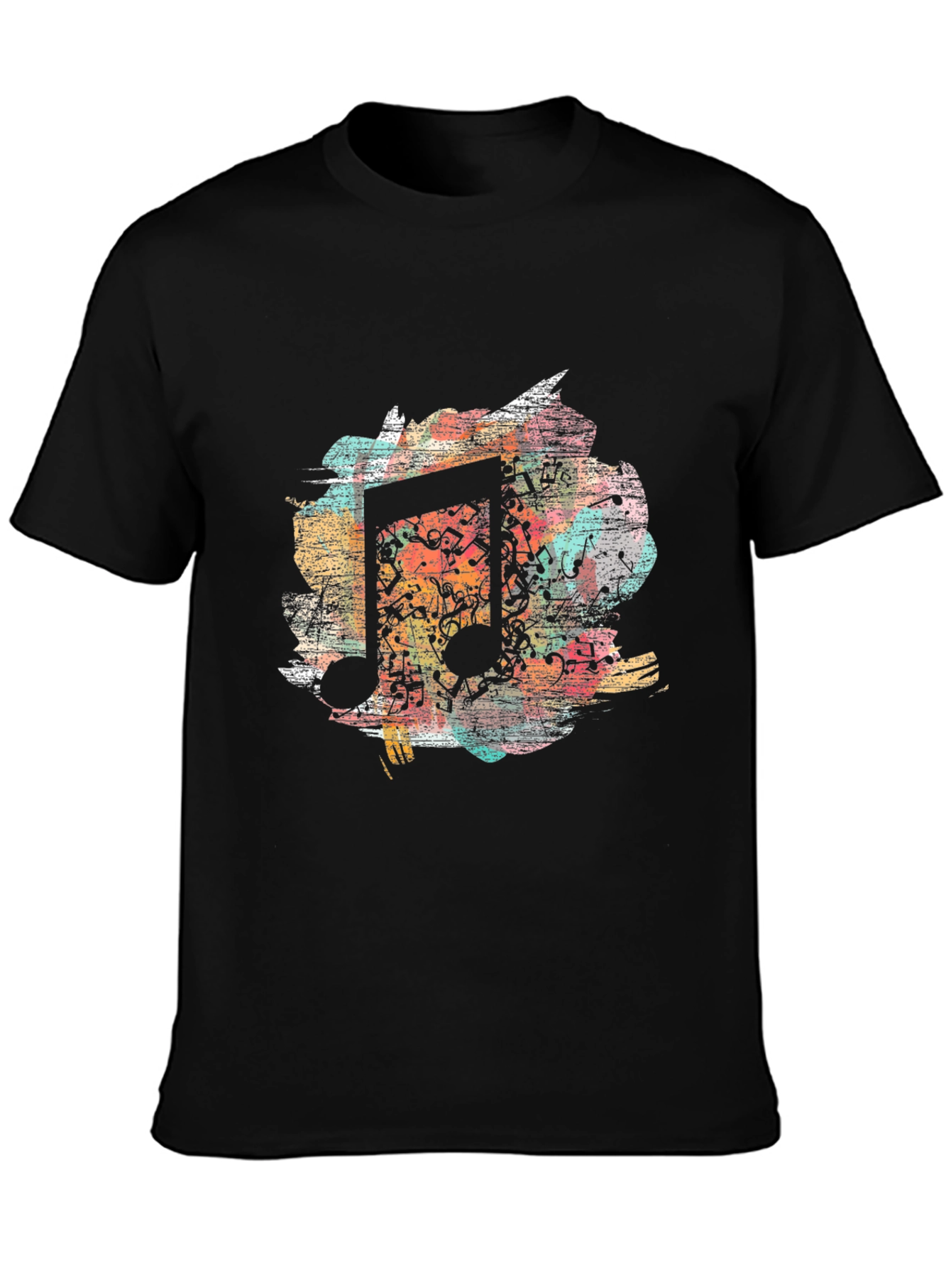Black Musical Note T-Shirt - Abstract Design view 3