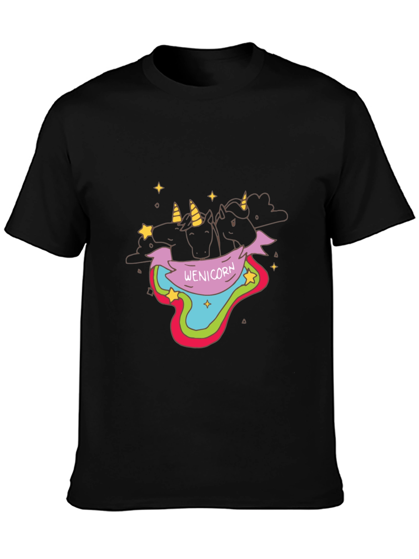 Black Wenicorn Graphic Tee - Black Cotton T-Shirt view 3