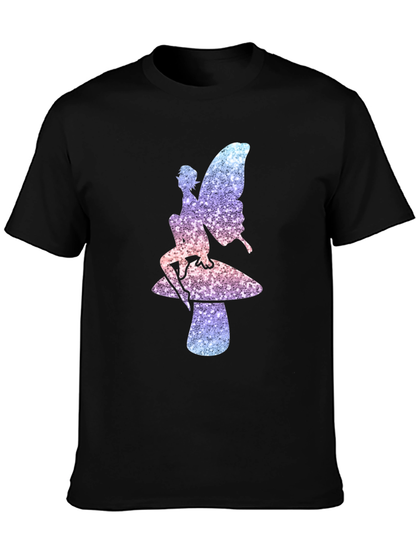 Black Fairy on Mushroom Black T-Shirt view 3