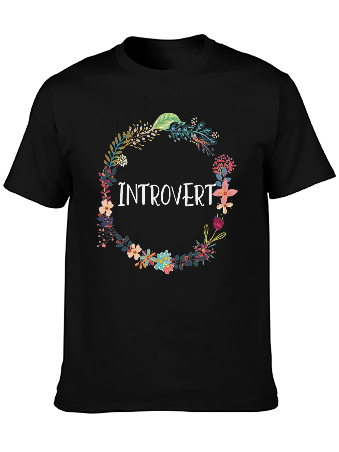 Black Introvert Floral Wreath Black T-Shirt view 3