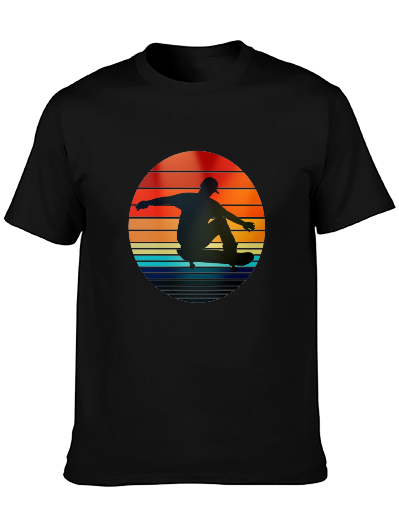 Black Retro Skateboarder Sunset T-Shirt view 3