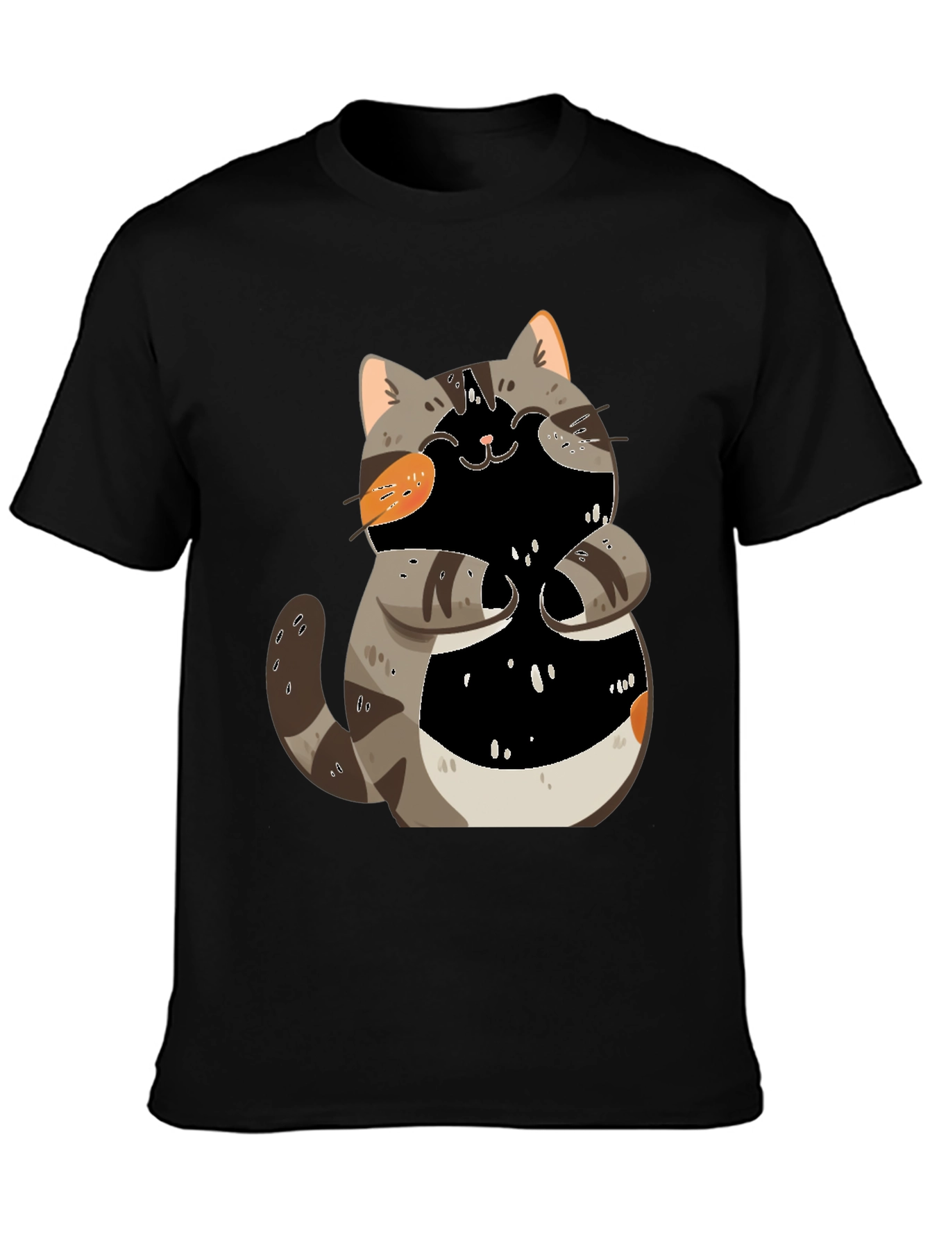 Black Cute Cartoon Cat Graphic T-Shirt view 3