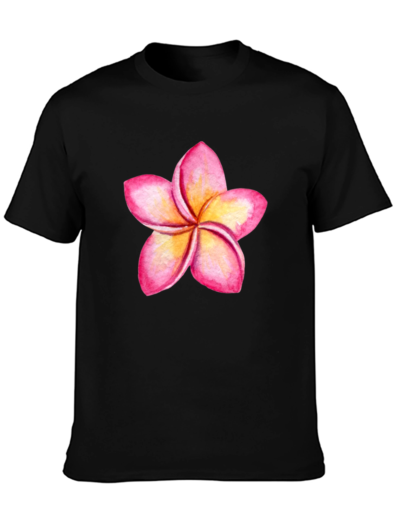 Black Tropical Plumeria Flower Graphic Tee view 3