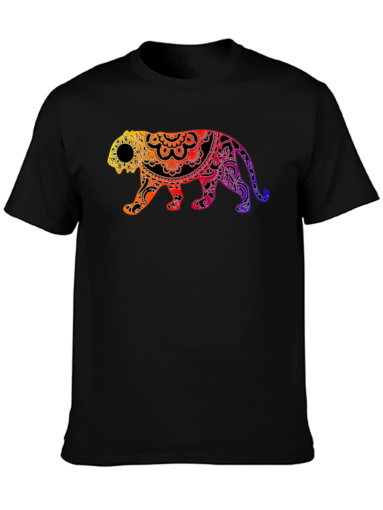 Black Vibrant Mandala Tiger Graphic Tee - Black view 3