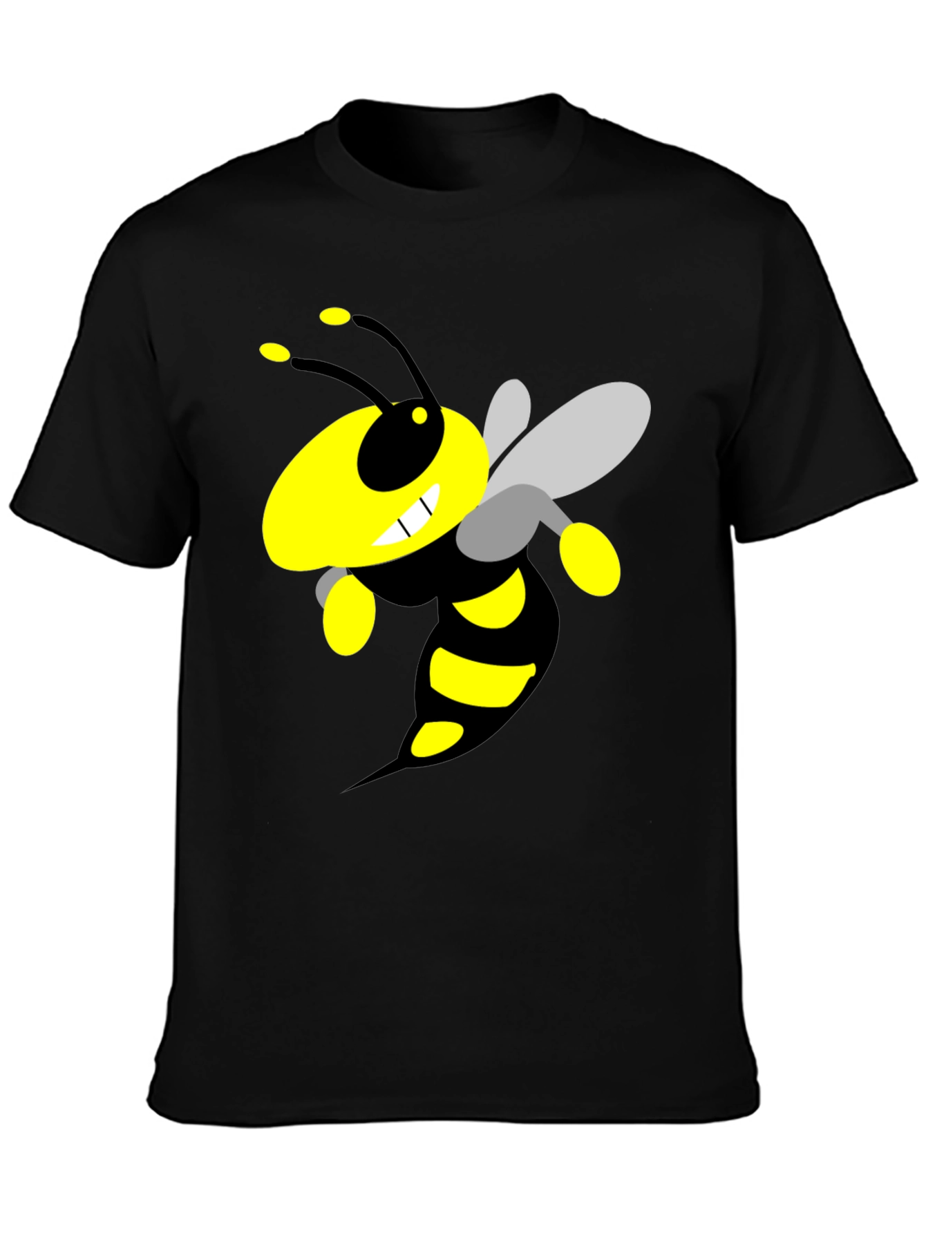 Black Cartoon Bee Graphic Black T-Shirt view 3