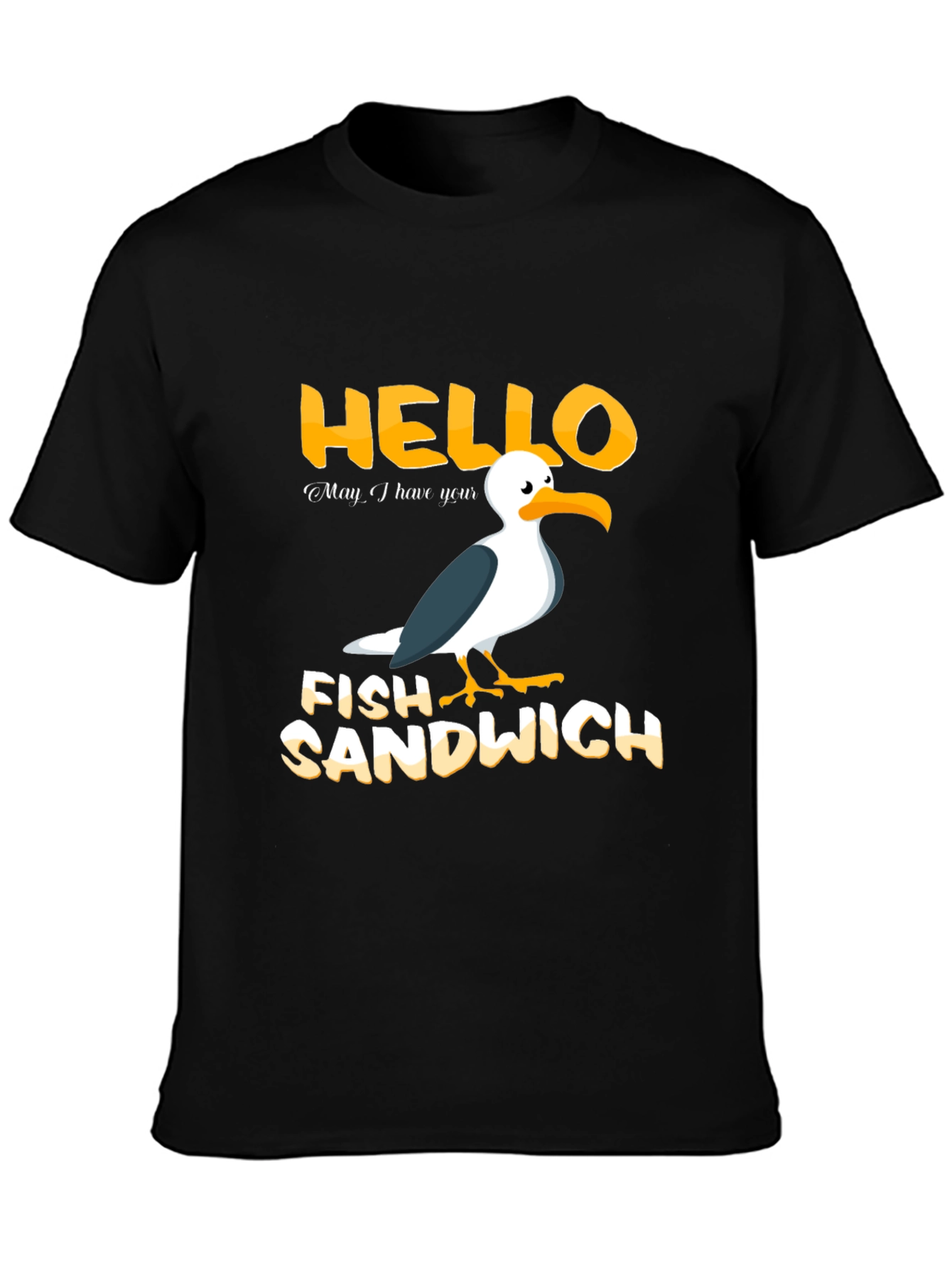 Black Hello Fish Sandwich T-Shirt Funny Seagull Humor Tee view 3