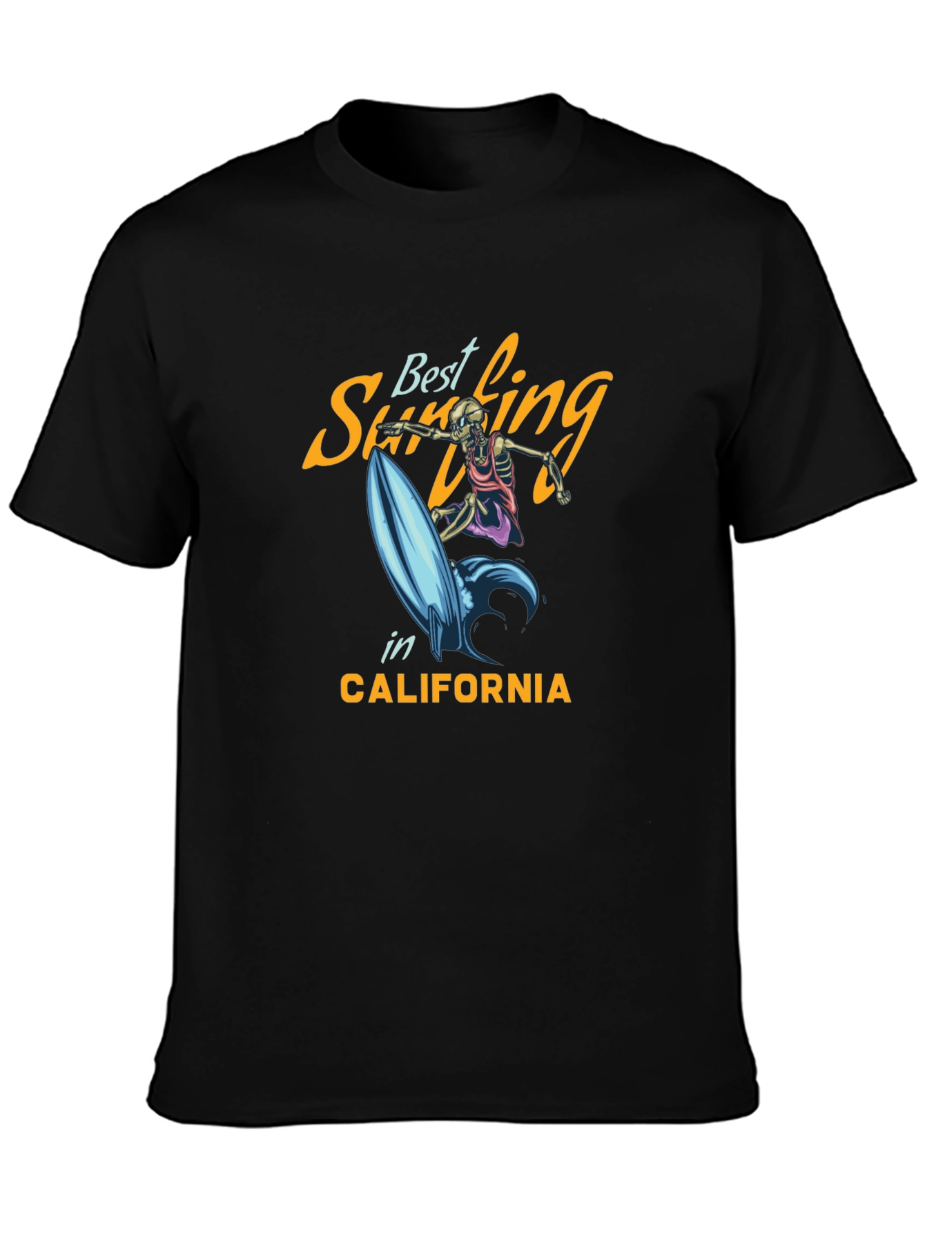 Black Surfing Skeleton Graphic Tee - California Surf Style view 3