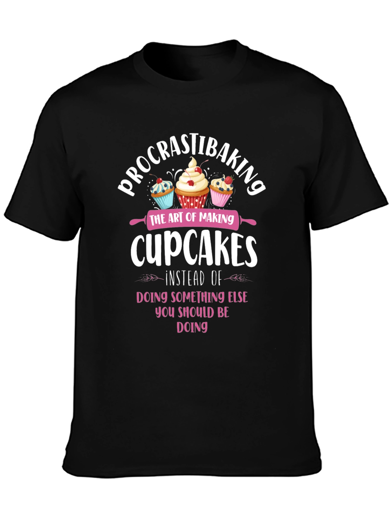 Black Procrastibaking Cupcakes T-Shirt view 3