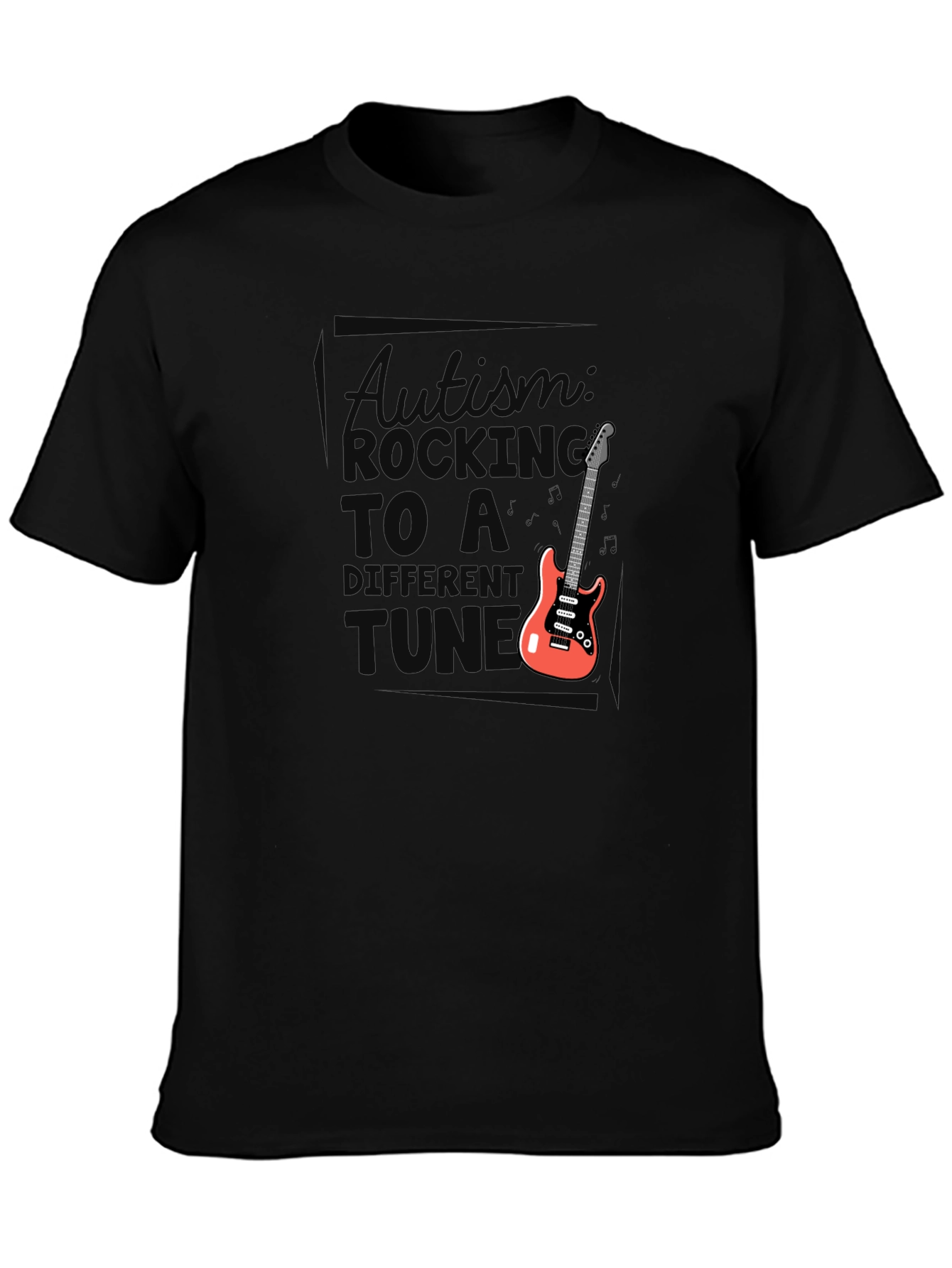 Black Autism Awareness Rocking to a Different Tune T-Shirt view 3