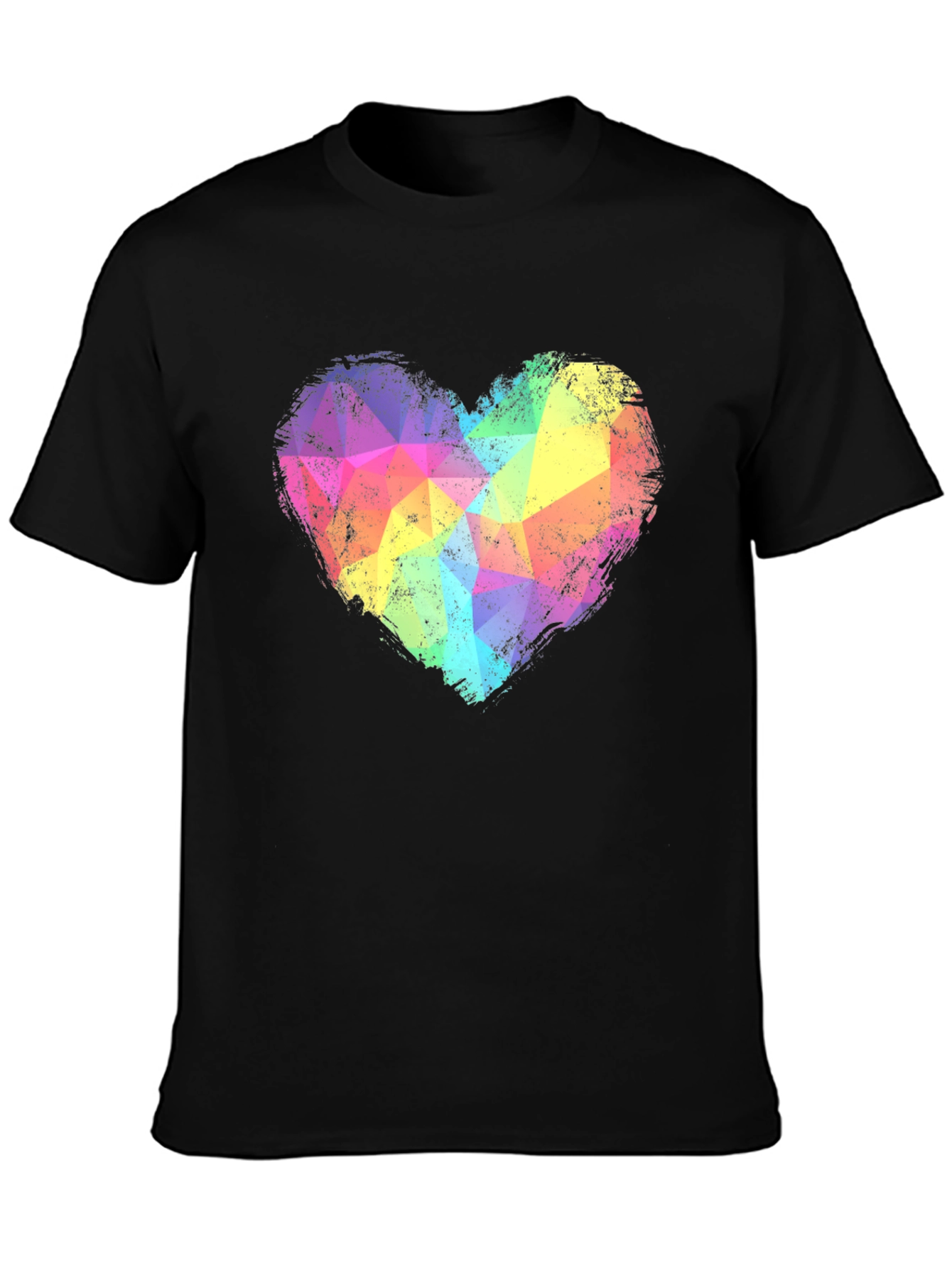 Black Rainbow Geometric Heart Graphic Tee - Black view 3
