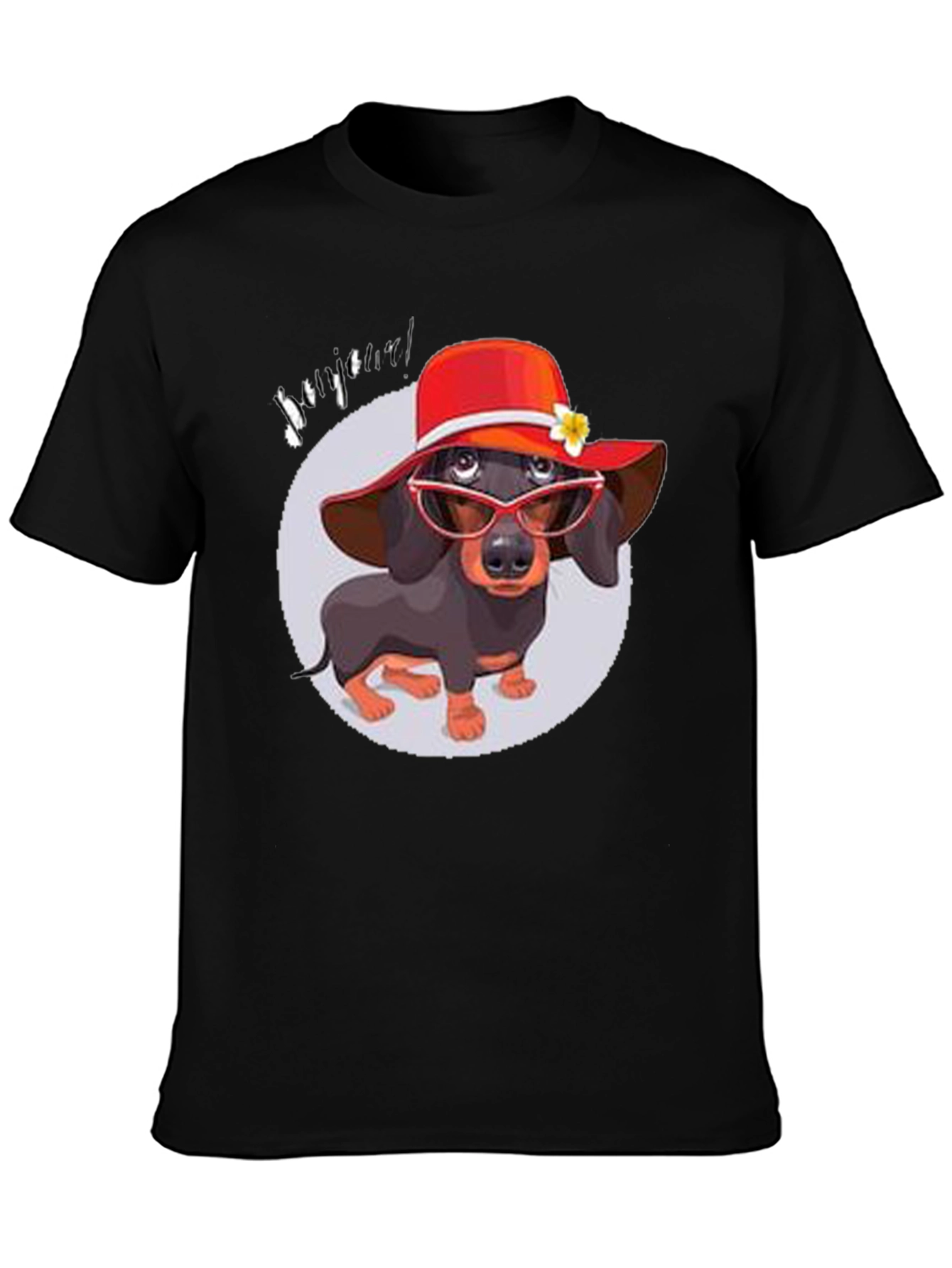 Black Dachshund in Hat T-Shirt - Funny Dog Lover Tee view 3