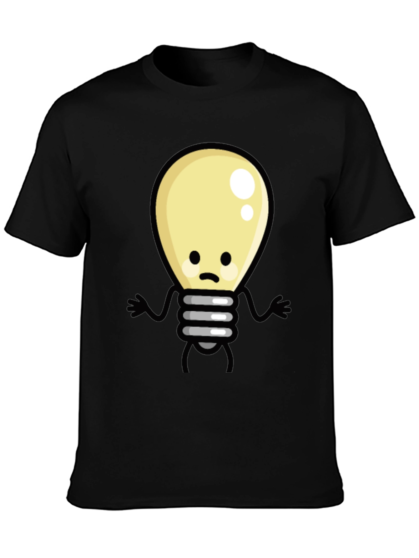 Black Funny Cartoon Light Bulb Black T-Shirt view 3