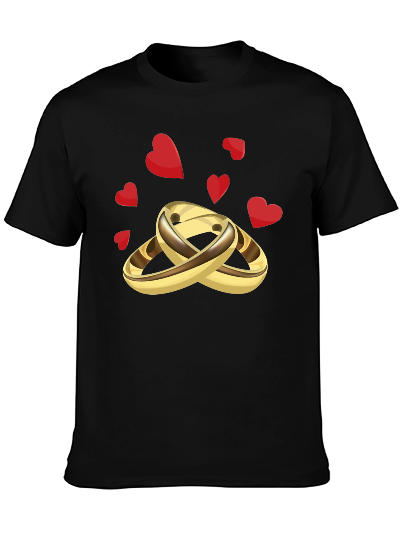 Black Golden Wedding Rings & Hearts Graphic Tee - Stylish & Unique view 3