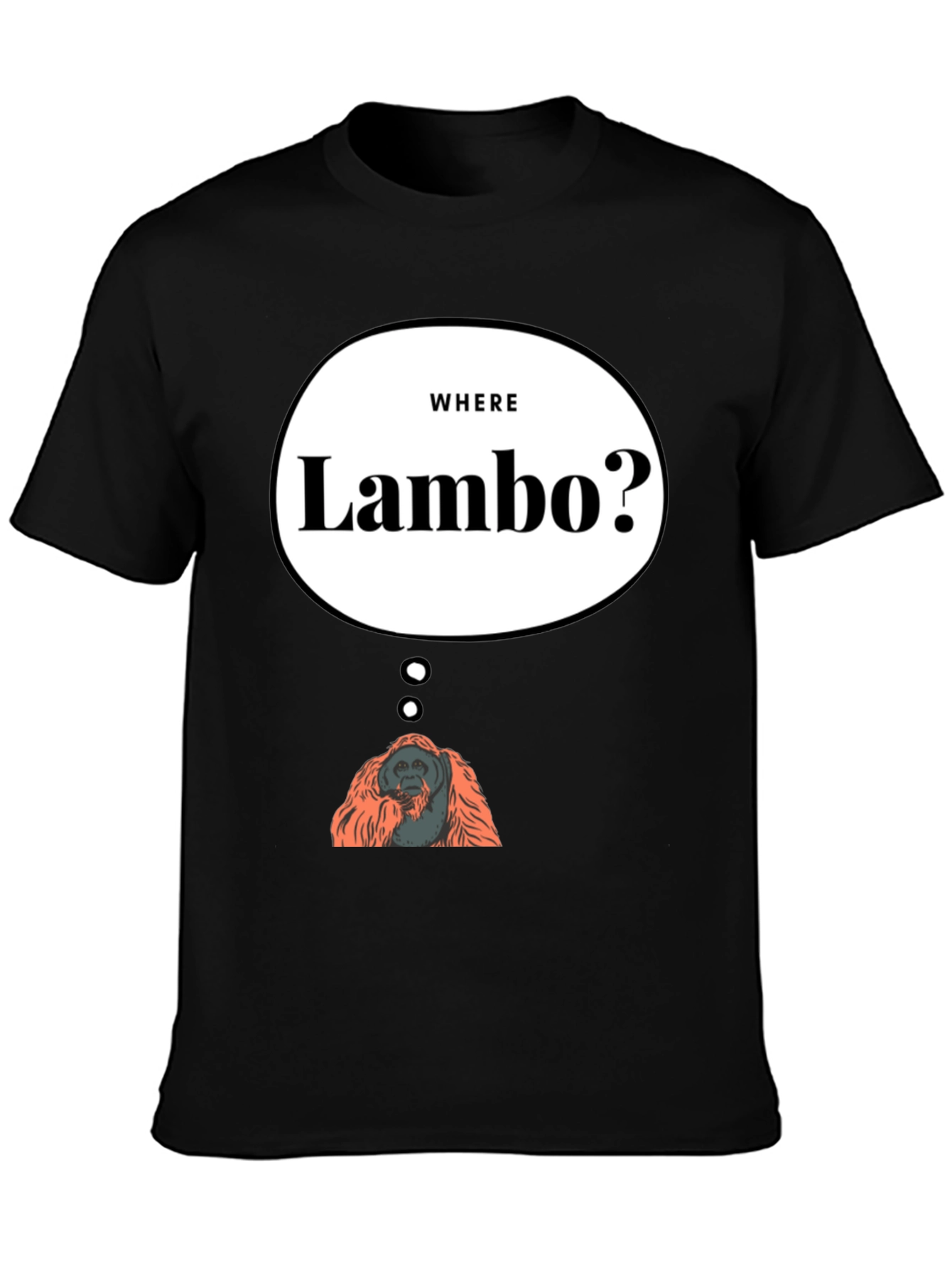Black Where Lambo Orangutan T-Shirt - Funny Crypto Meme Tee view 3