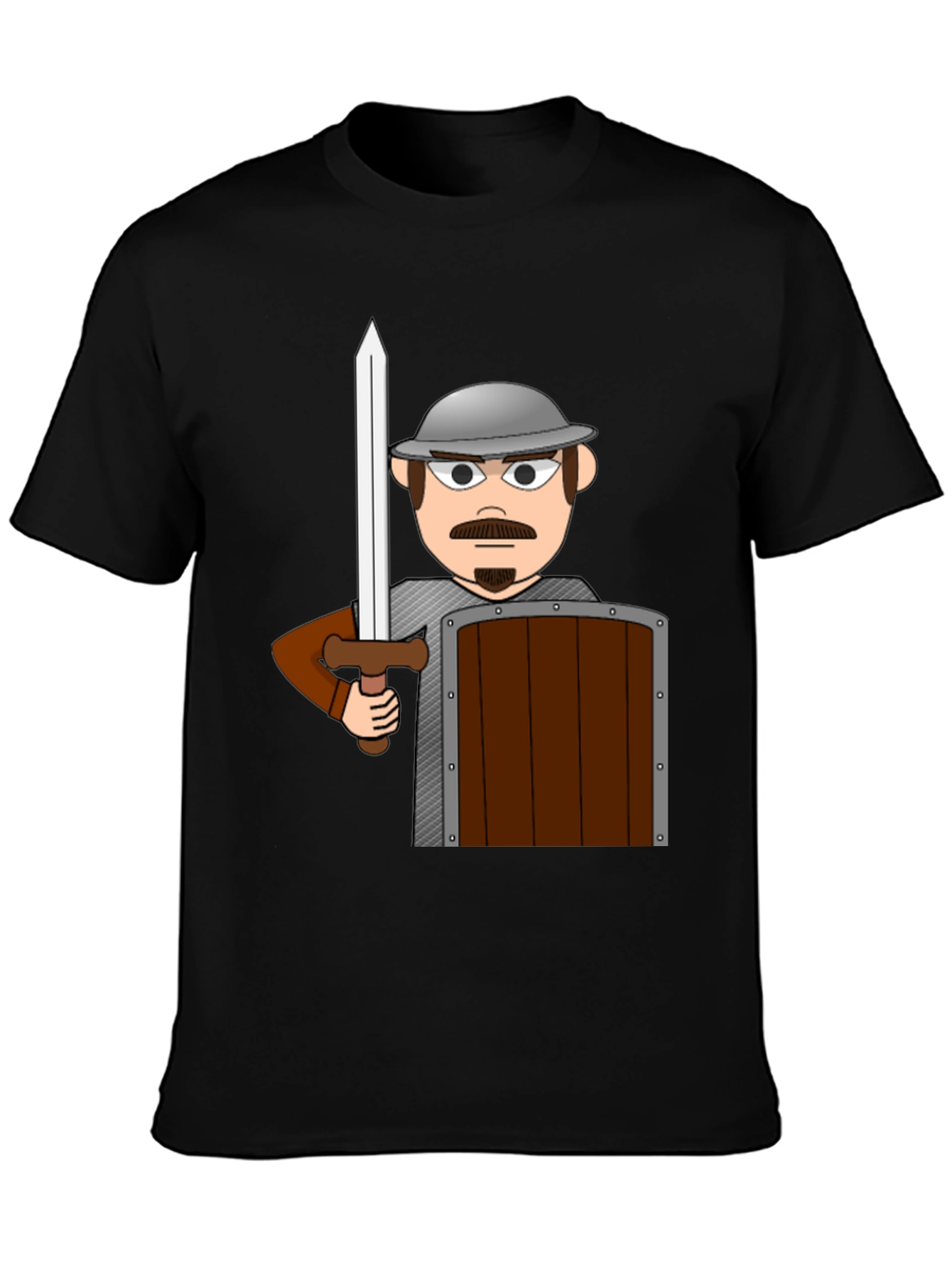 Black Cartoon Warrior T-Shirt - Novelty Graphic Tee view 3
