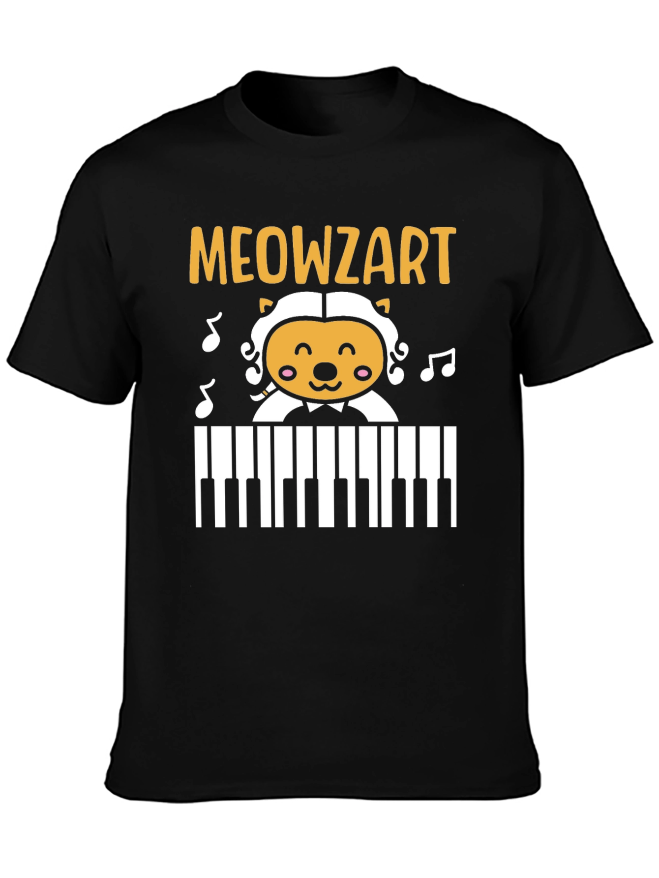 Black Meowzart Cat Piano T-Shirt - Music Lover Tee view 3