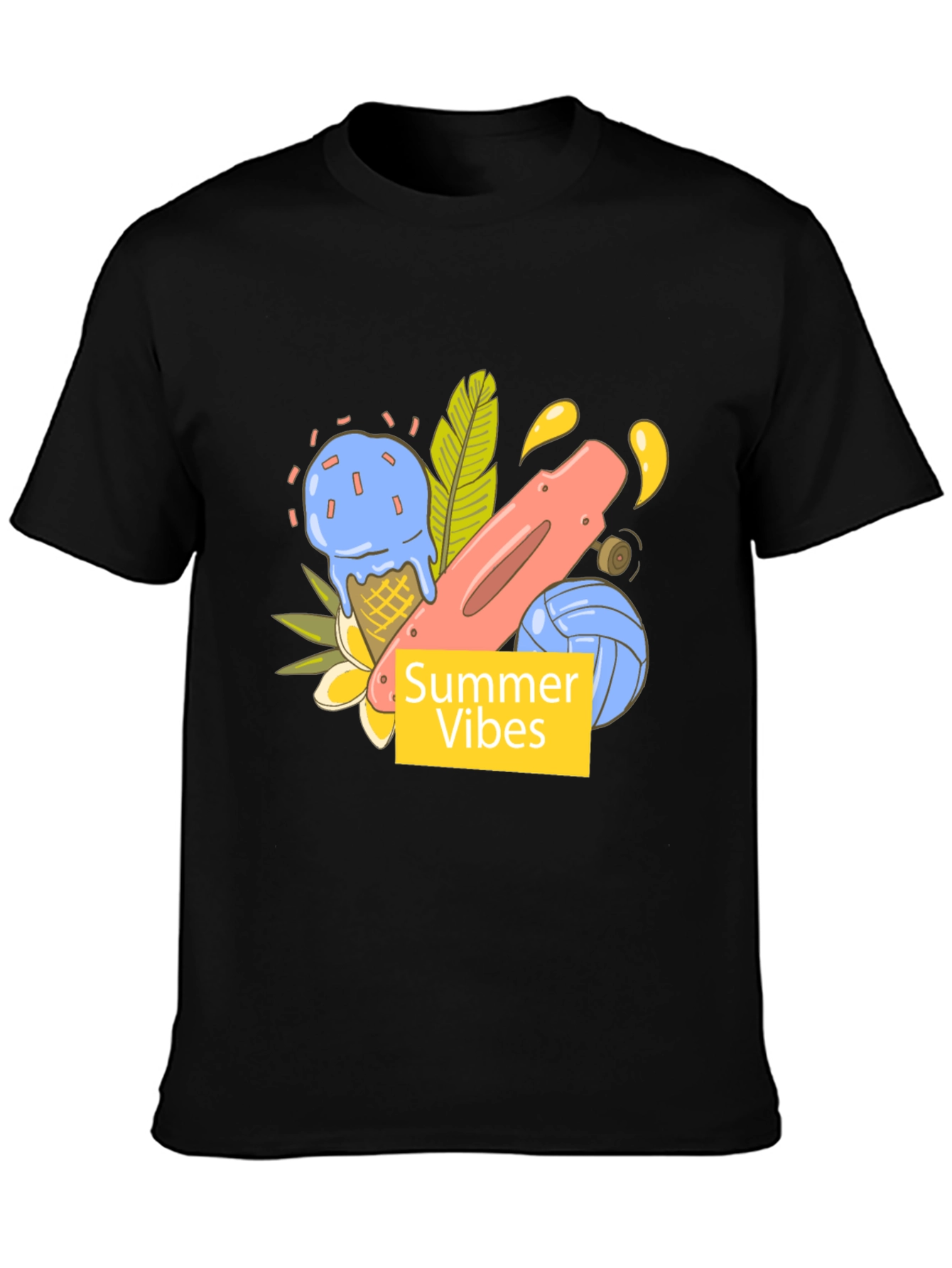 Black Summer Vibes Graphic Tee - Black Cotton T-Shirt view 3