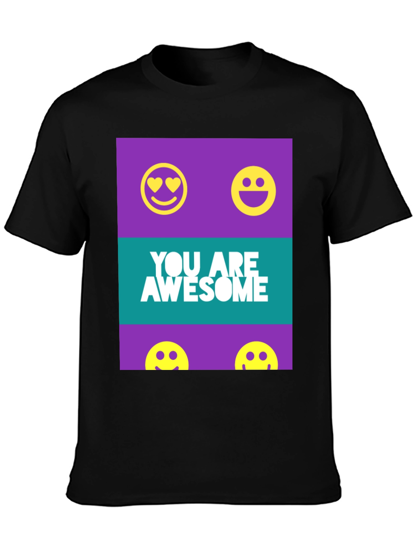 Black Awesome Graphic Tee - Trendy Smiley Face T-Shirt view 3