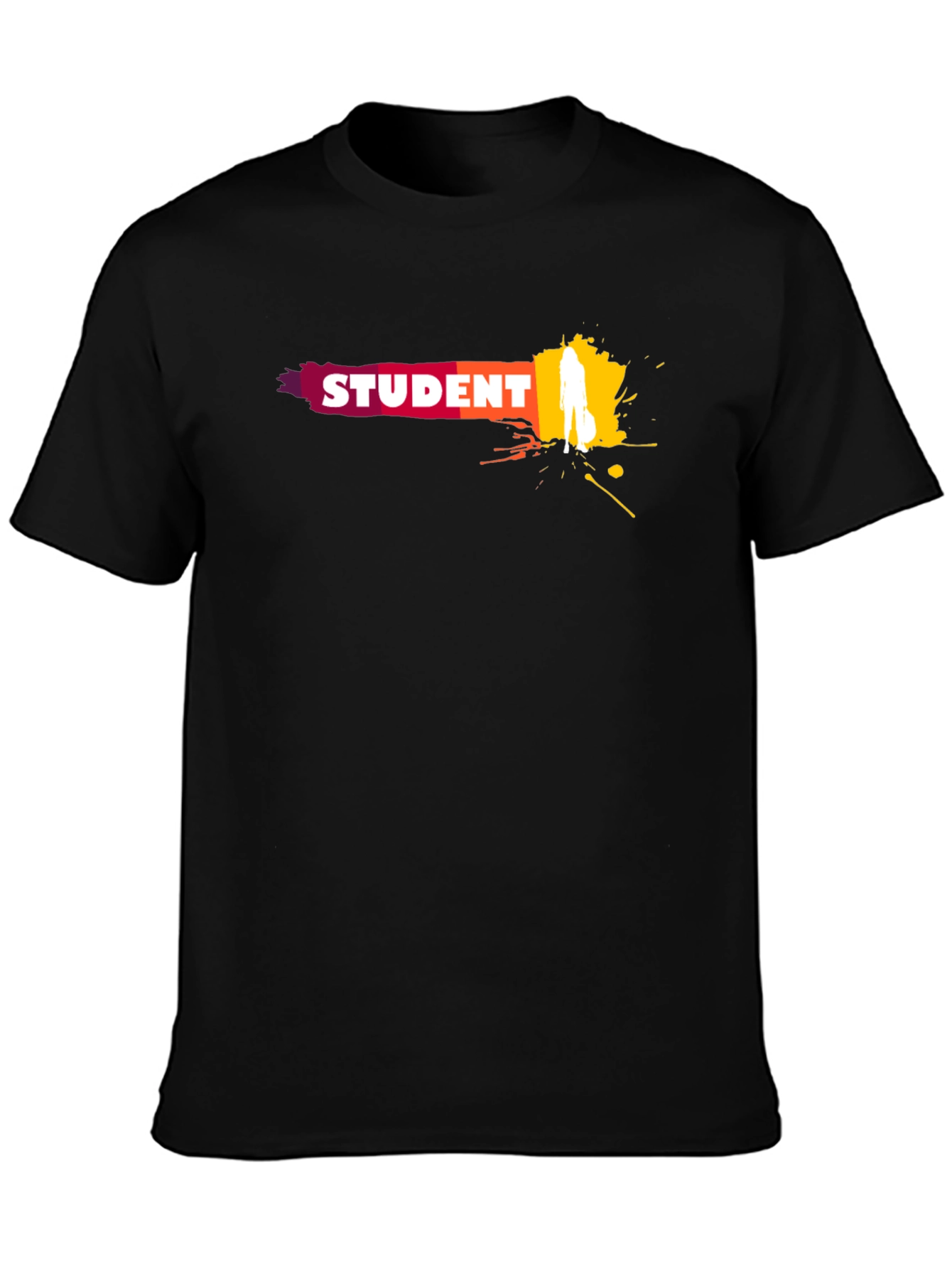 Black Student Graphic T-Shirt - Black Crew Neck Tee view 3