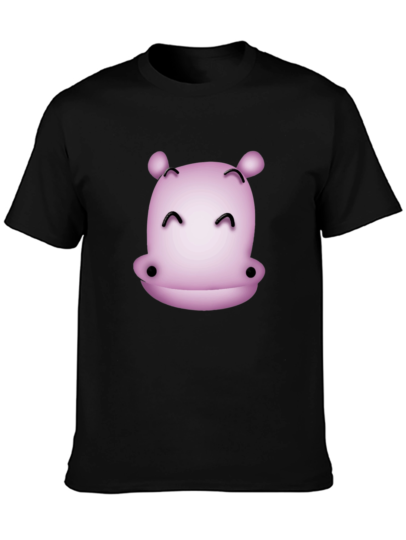 Black Cute Hippo Graphic T-Shirt - Black Casual Tee view 3