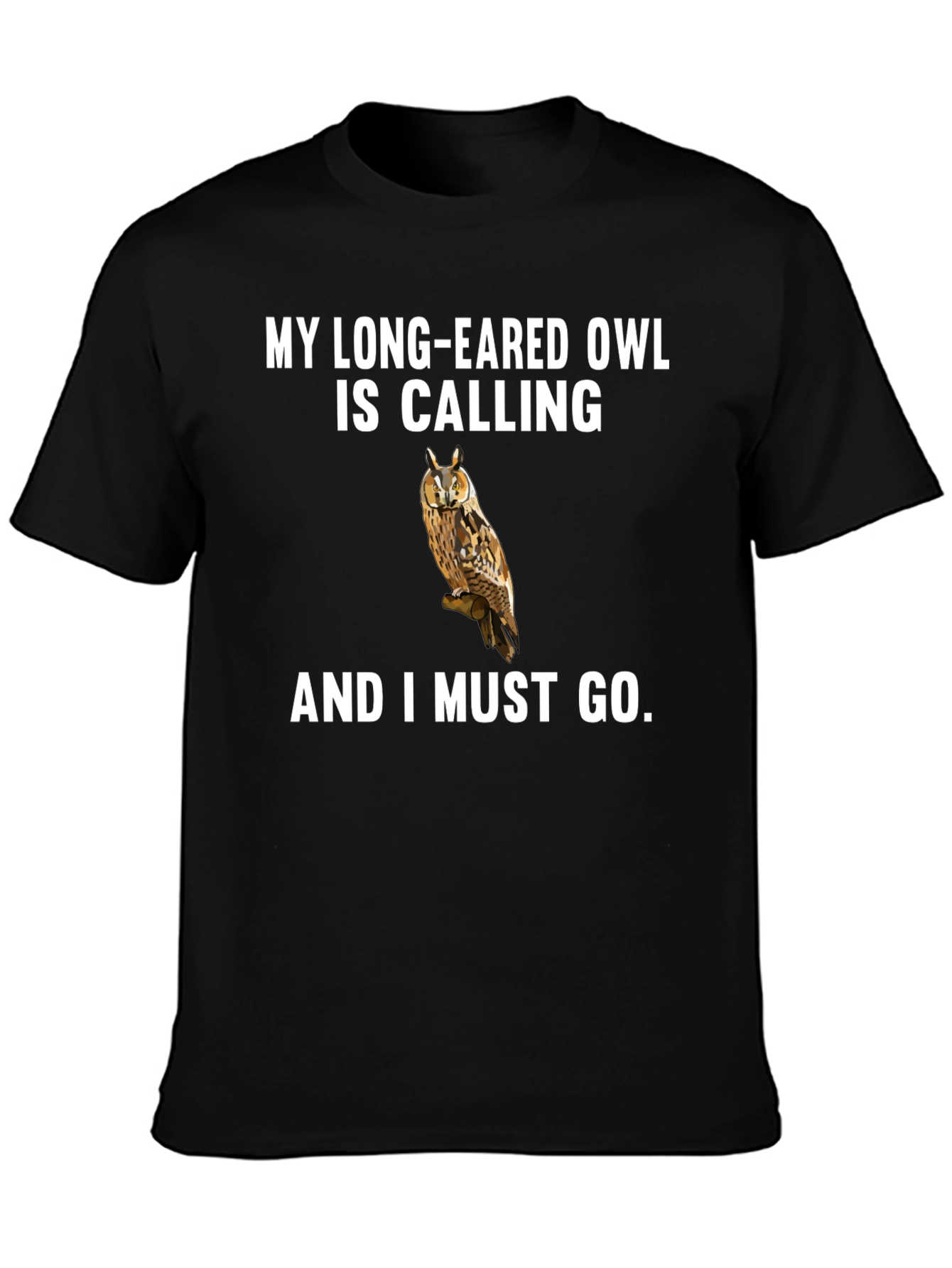 Black Long-Eared Owl Calling T-Shirt - Nature Lover's Tee view 3