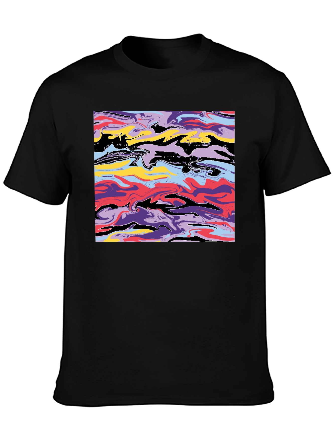 Black Abstract Swirl Graphic Black T-Shirt view 3