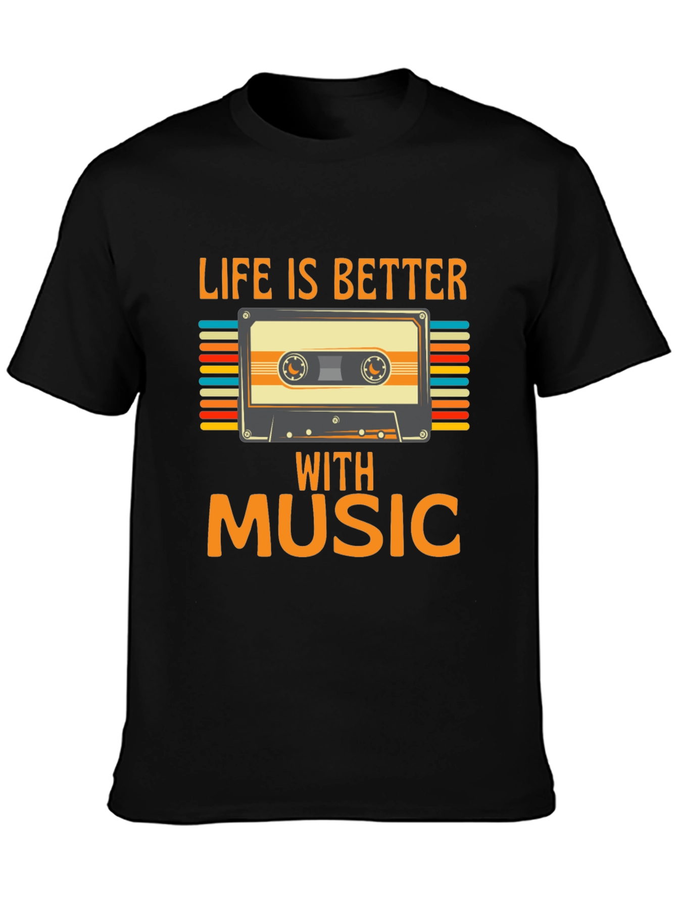 Black Retro Music Cassette T-Shirt - Life is Better With Music view 3