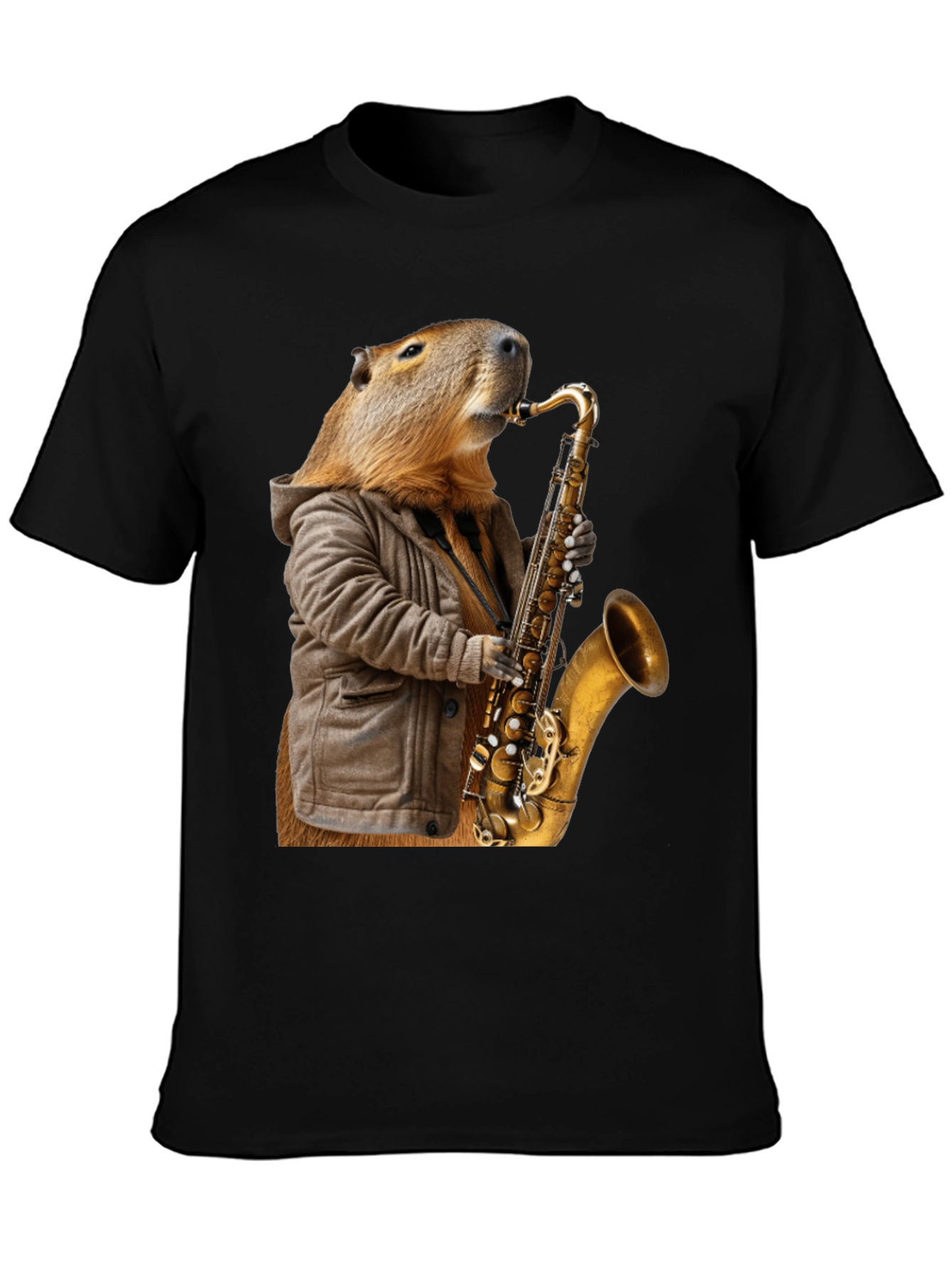 Black Capybara Saxophone T-Shirt view 3