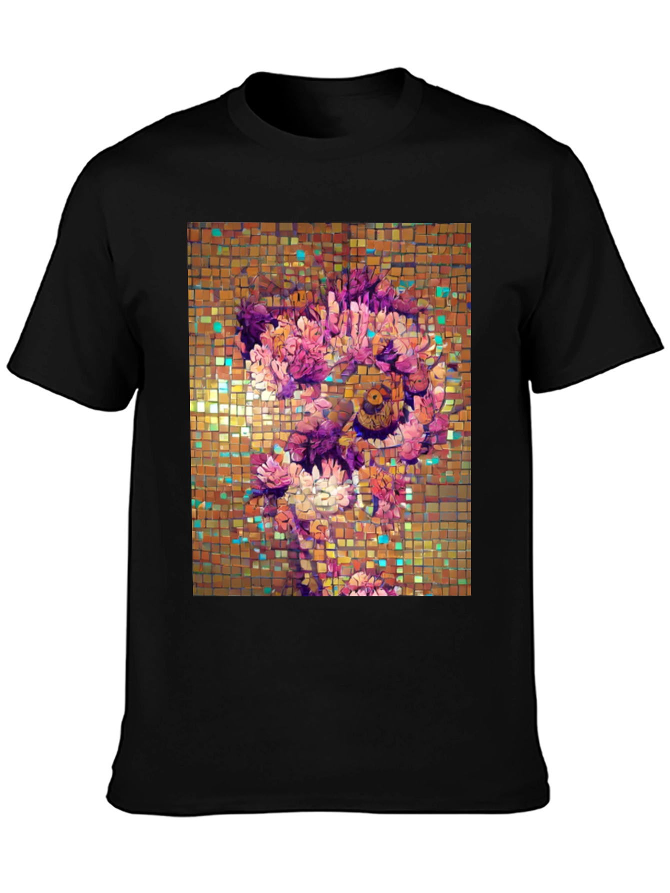 Black Floral Mosaic Graphic T-Shirt view 3
